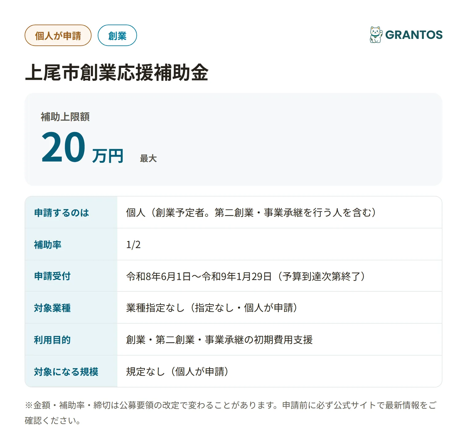 上尾市創業応援補助金の対象・金額・締切の概要