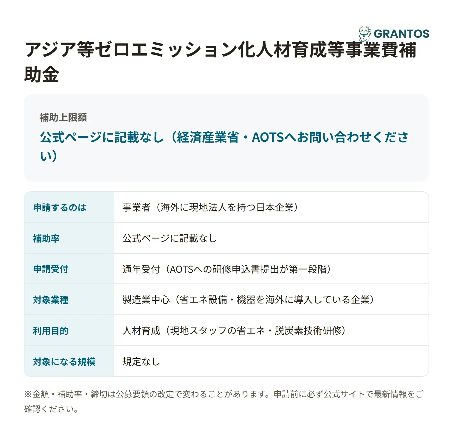 アジア等ゼロエミッション化人材育成等事業費補助金の対象・概要