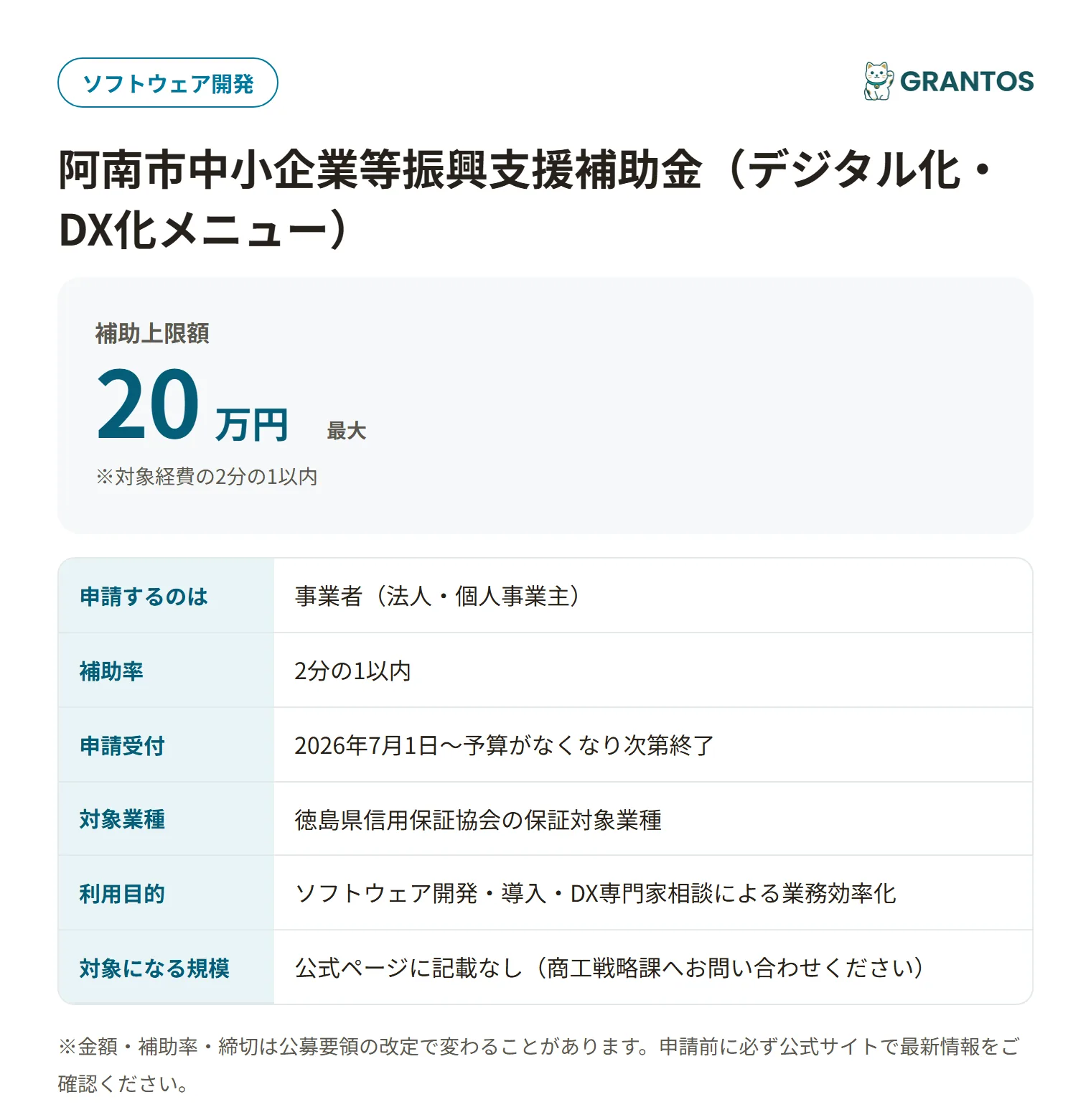 阿南市中小企業等振興支援補助金（DX化）の対象・金額・締切の概要