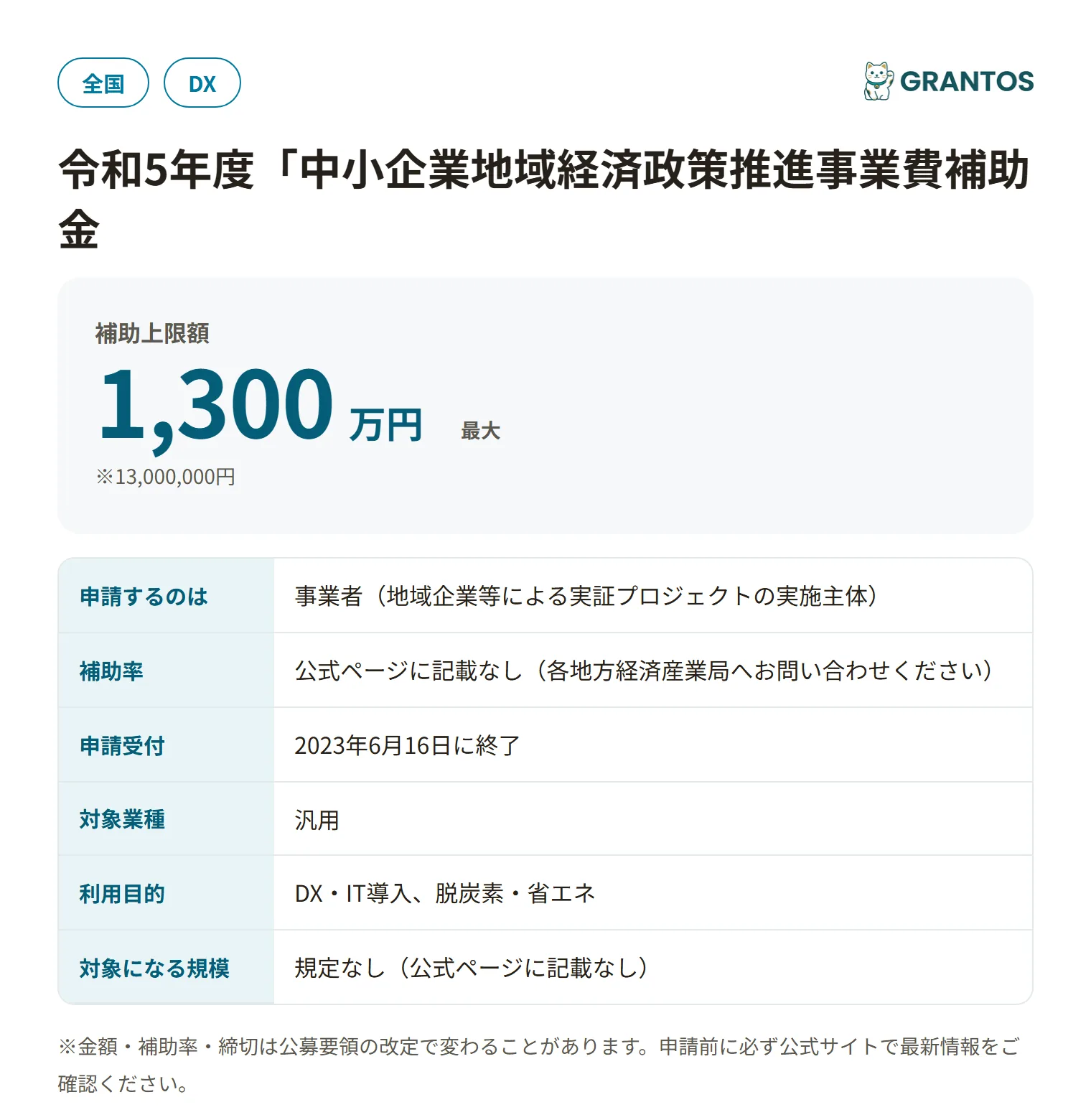 地域デジタルイノベーション実証型（令和5年度）の対象・金額・締切の概要