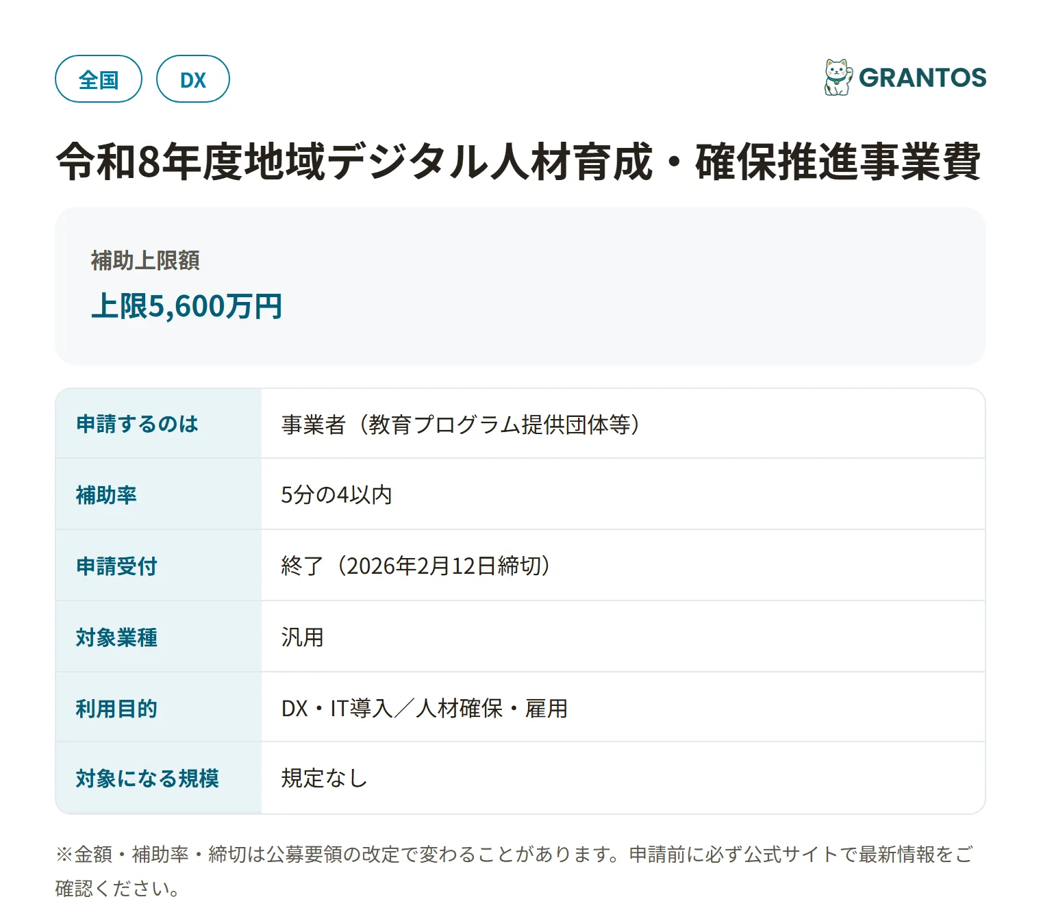 地域デジタル人材育成ケーススタディ事業補助金の対象・金額・締切の概要