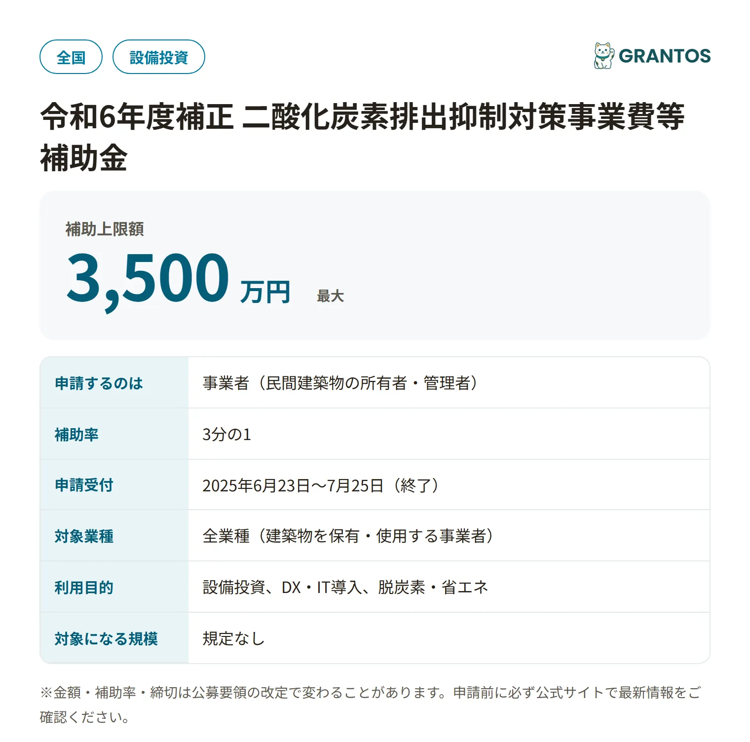 民間建築物等における省CO2改修支援事業（二次公募）の対象・金額・締切の概要