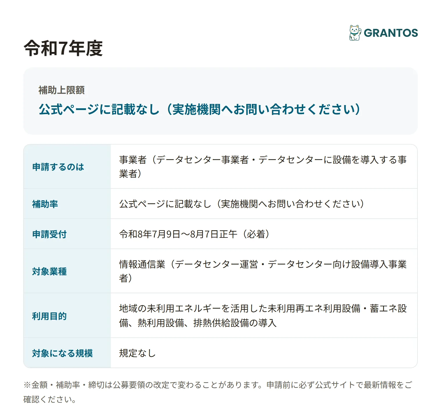 データセンター脱炭素化設備導入支援事業（二次公募）の対象・金額・締切の概要