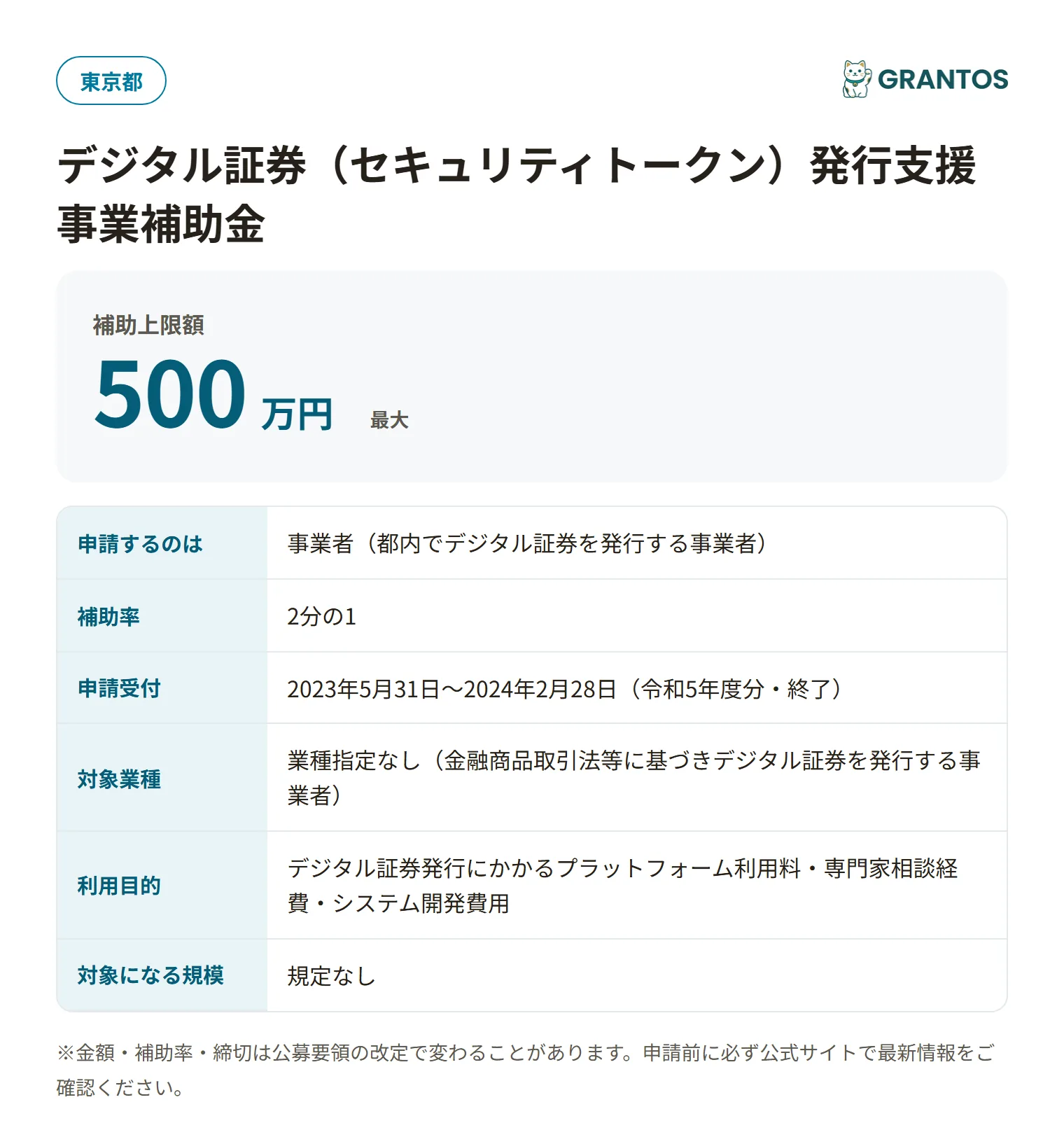 デジタル証券発行支援事業補助金の対象・金額・締切の概要