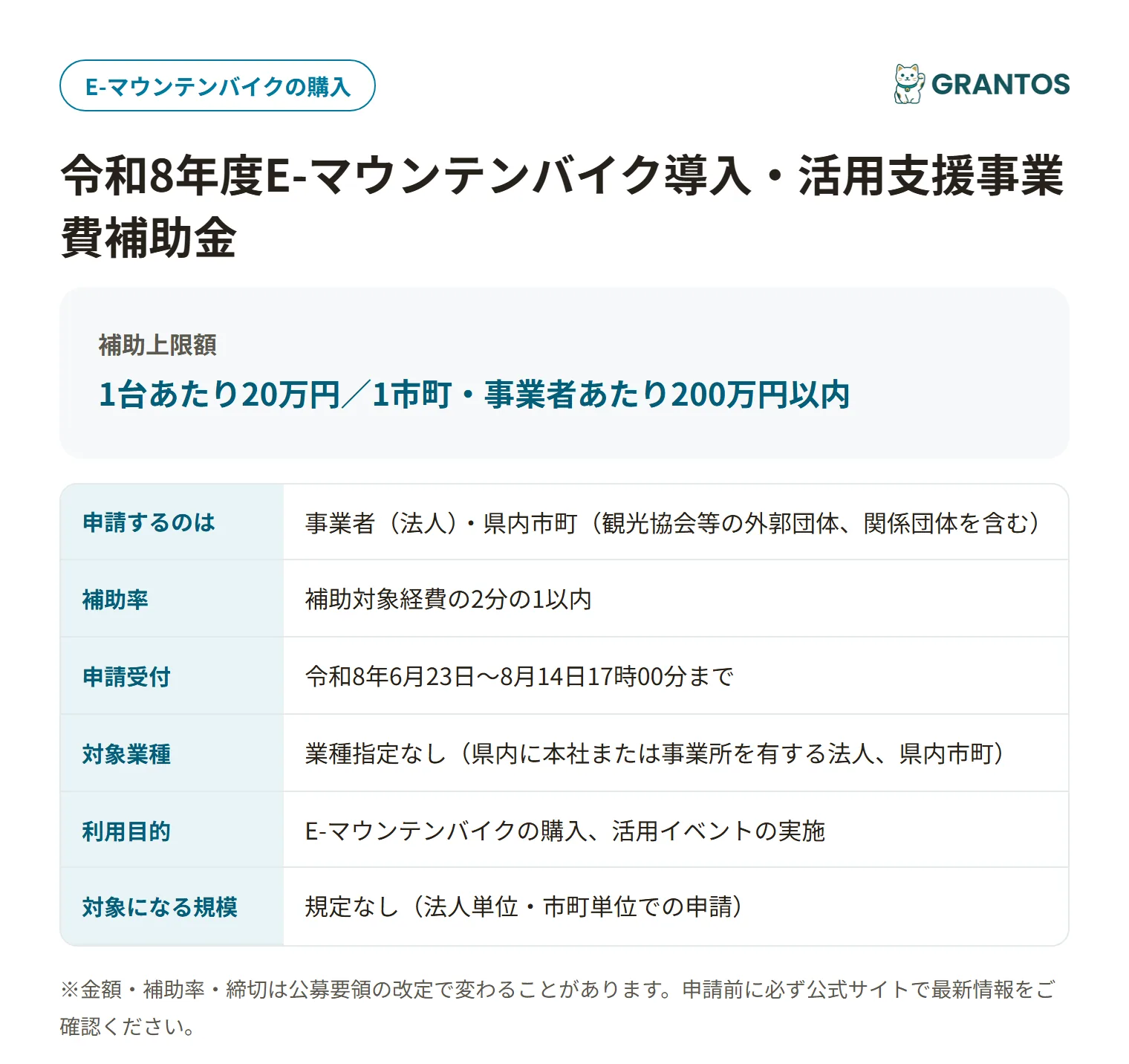愛媛県E-マウンテンバイク導入・活用支援事業費補助金の対象・金額・締切の概要