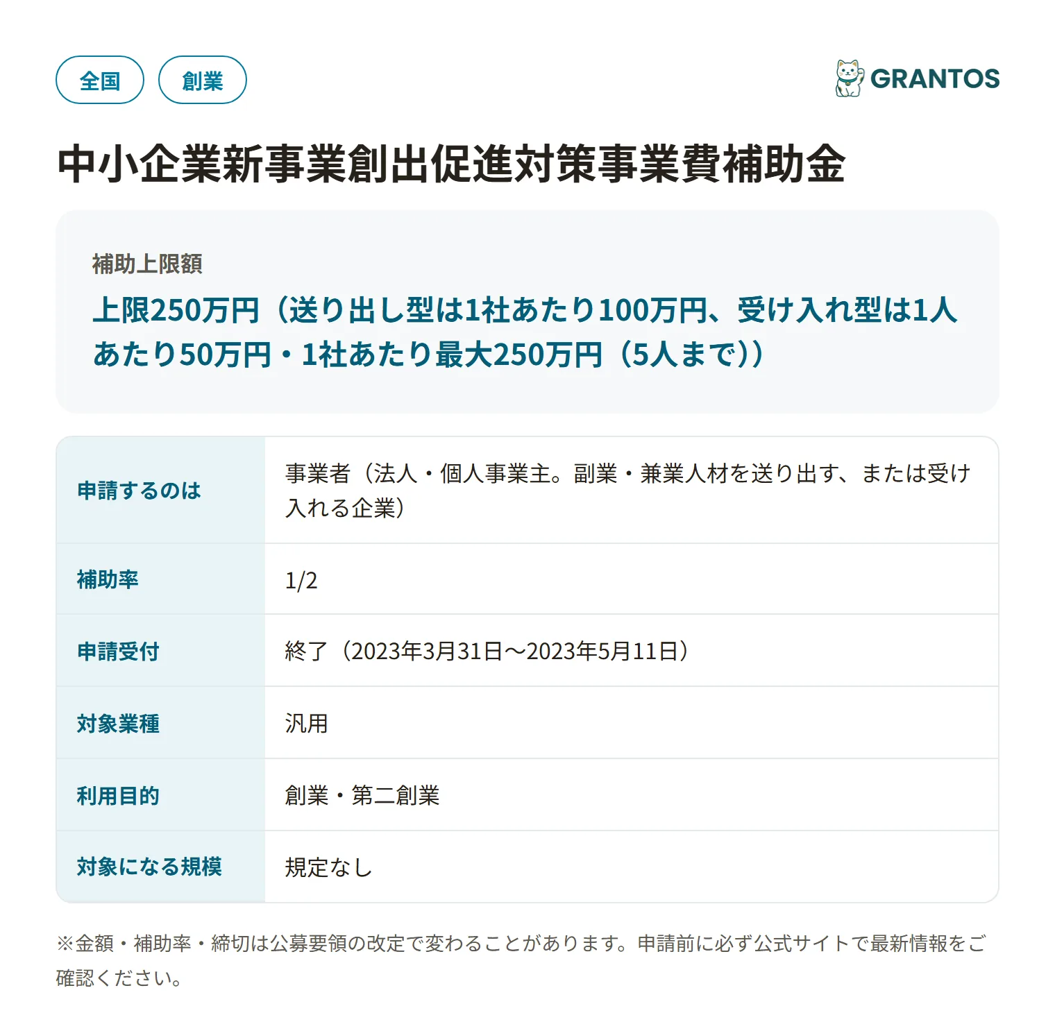 副業・兼業支援補助事業（第1次公募）の対象・金額・締切の概要