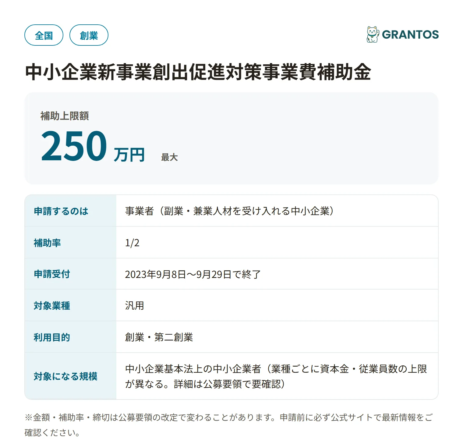 中小企業新事業創出促進対策事業費補助金（副業・兼業支援補助事業）第3次公募の対象・金額・締切の概要
