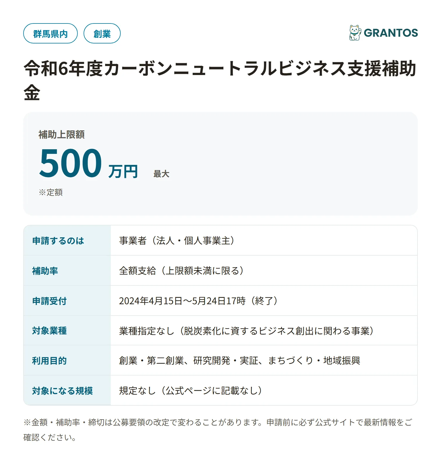 カーボンニュートラルビジネス支援補助金の対象・金額・締切の概要