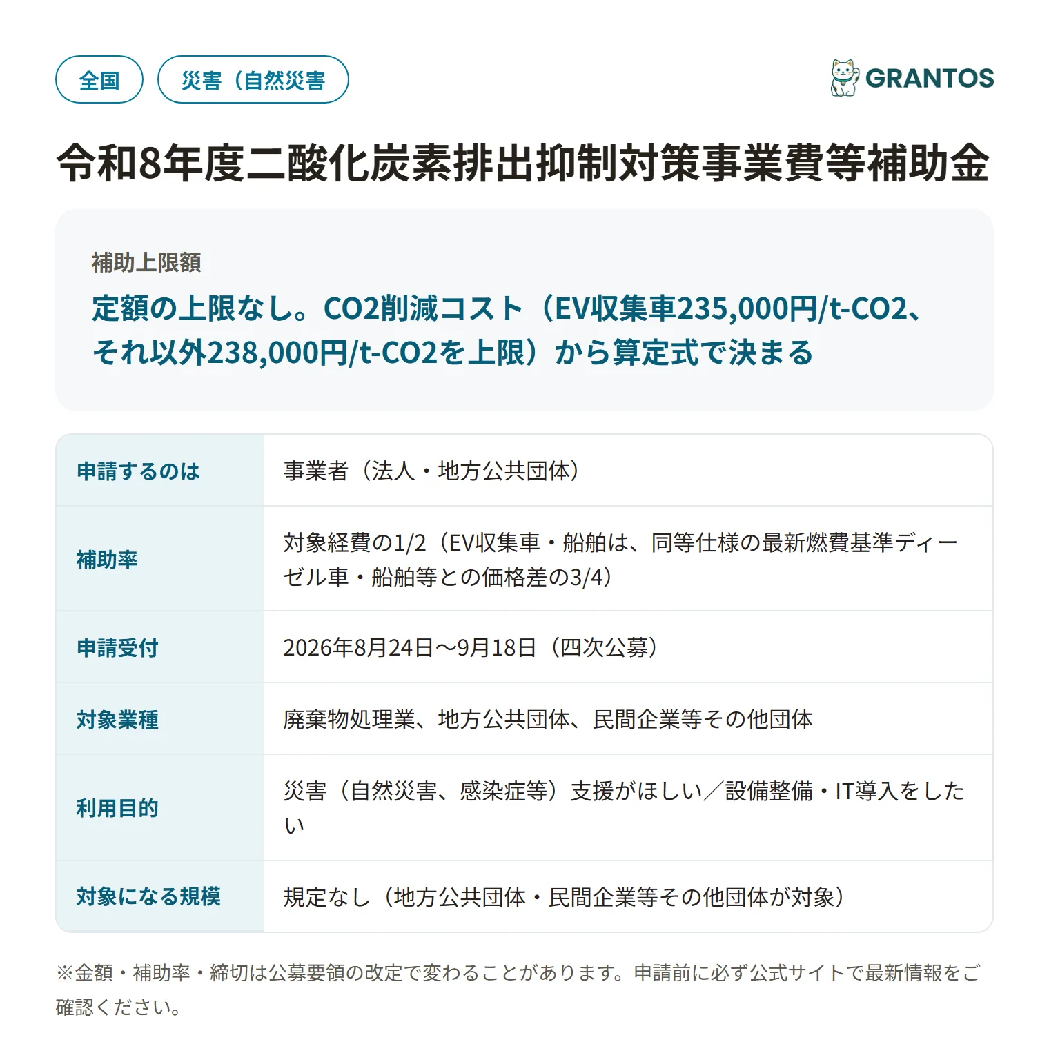廃棄物処理施設の電力利活用事業補助金の対象・金額・締切の概要