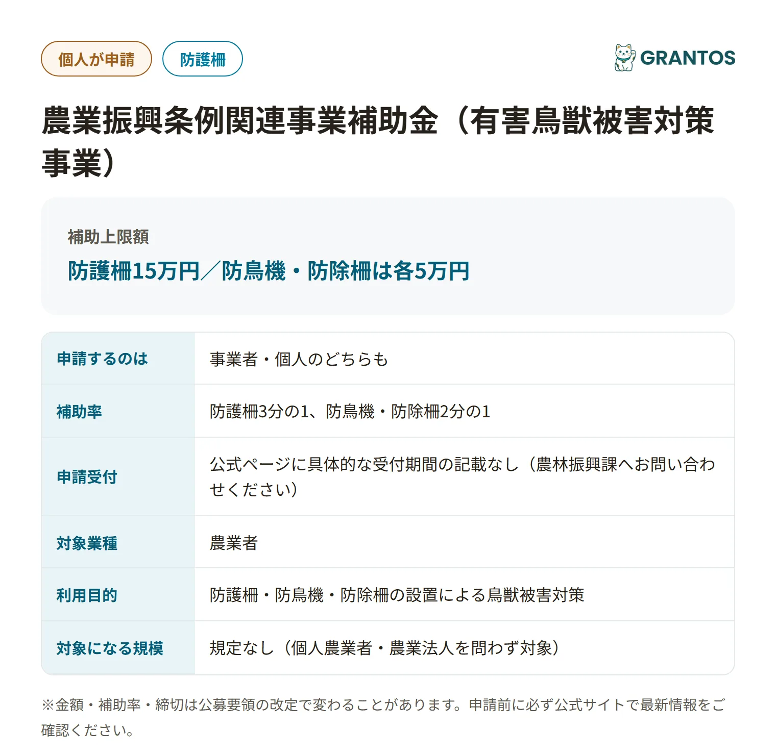 橋本市有害鳥獣被害対策事業補助金の対象・金額・締切の概要