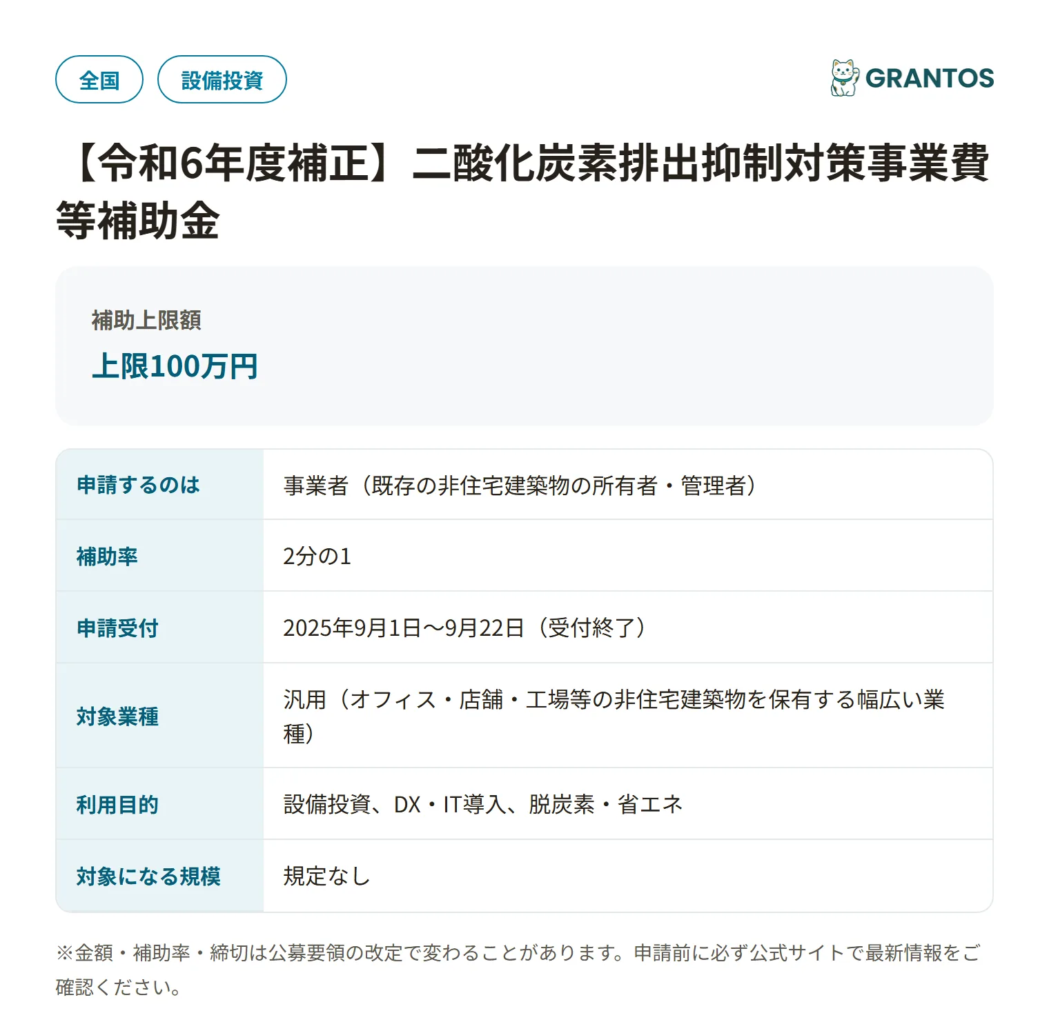 非住宅建築物ストックの省CO2改修調査支援事業の対象・金額・締切の概要