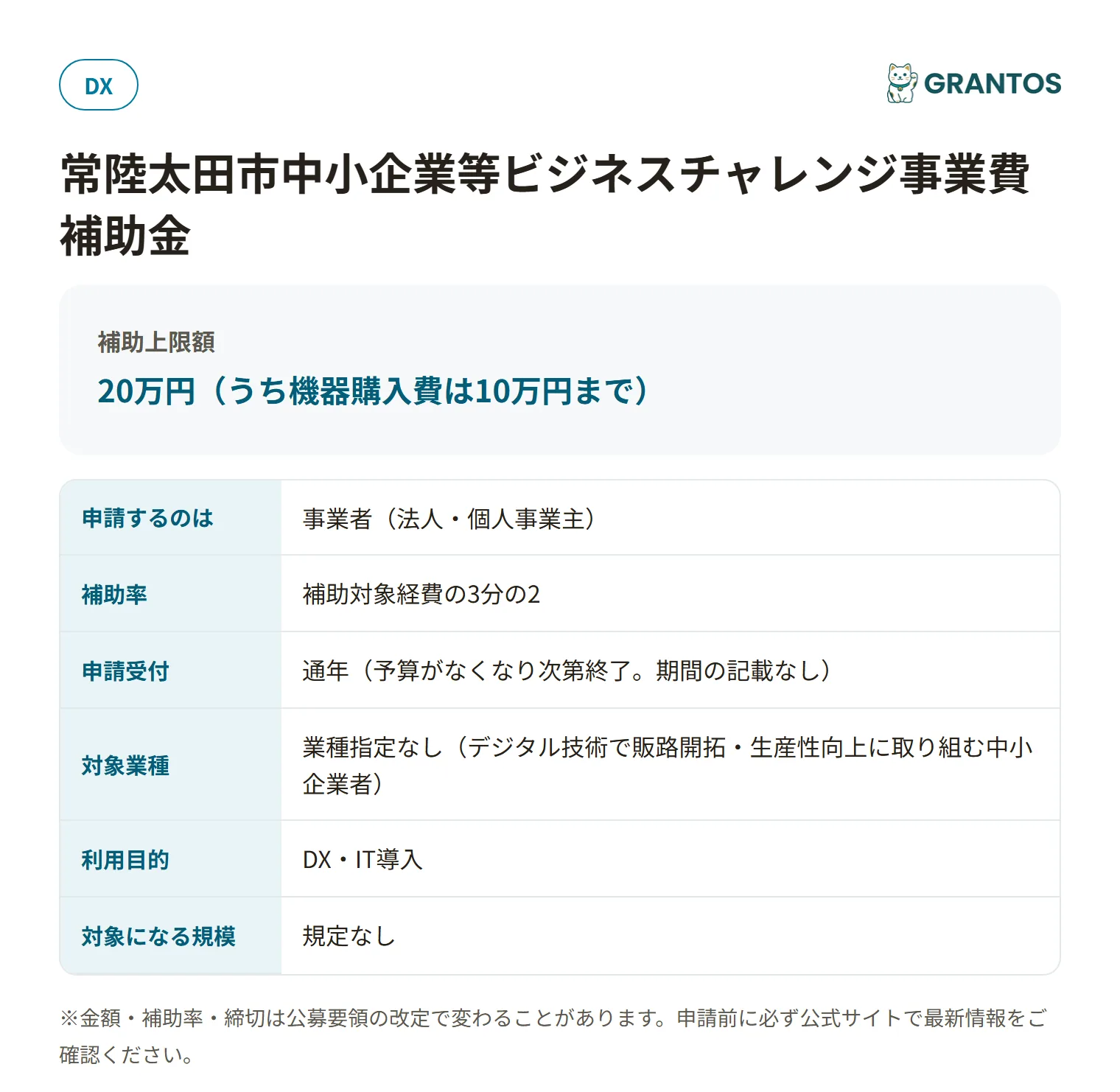 常陸太田市DX促進支援事業補助金の対象・金額・締切の概要