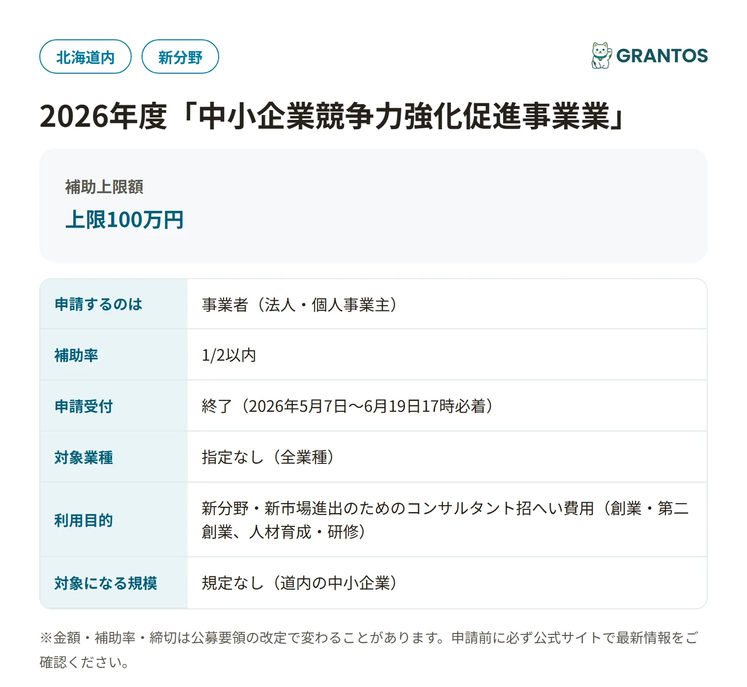 北海道コンサルタント等招へい支援事業の対象・金額・締切の概要