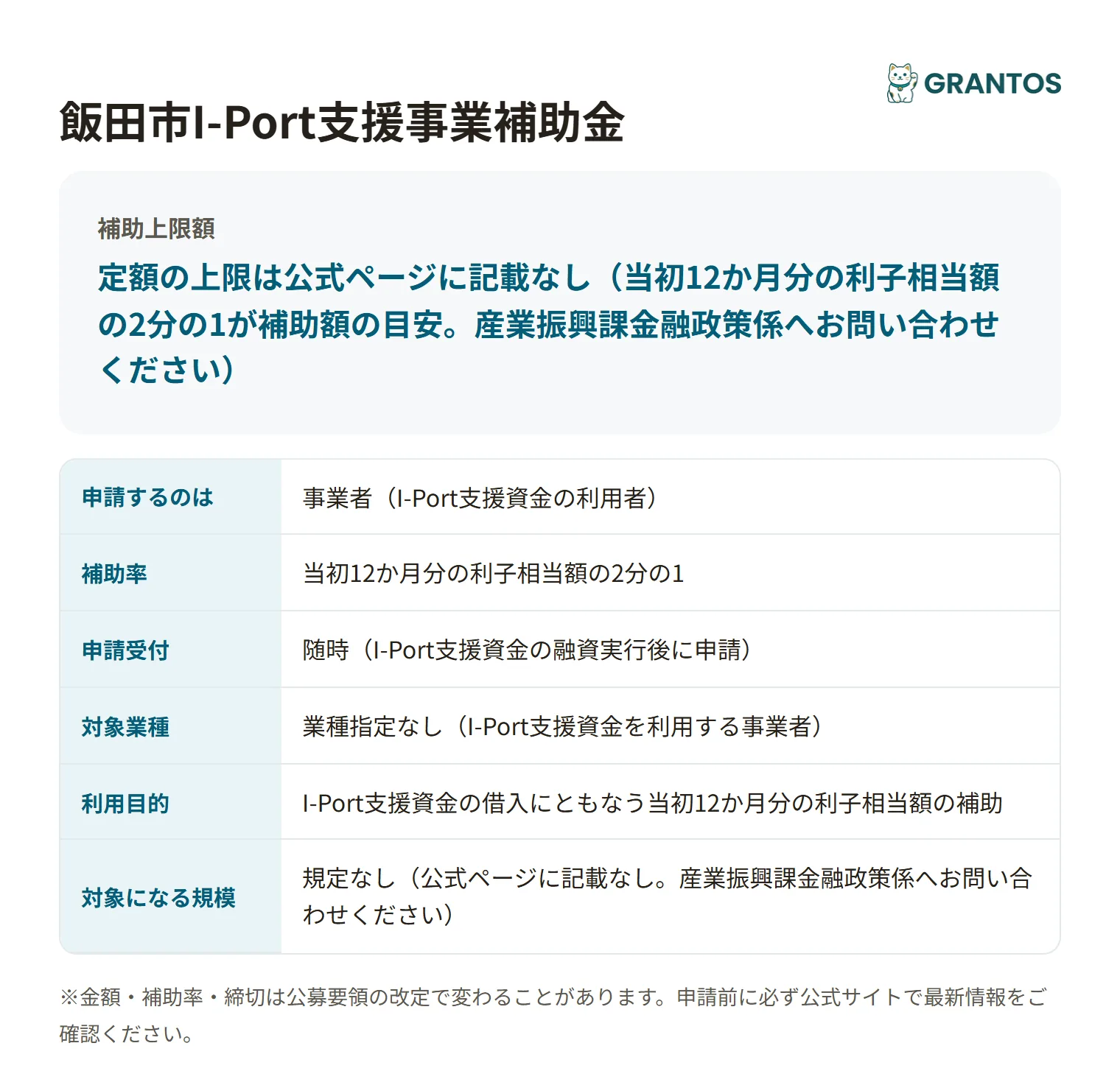 飯田市I-Port支援事業補助金の対象・金額・締切の概要