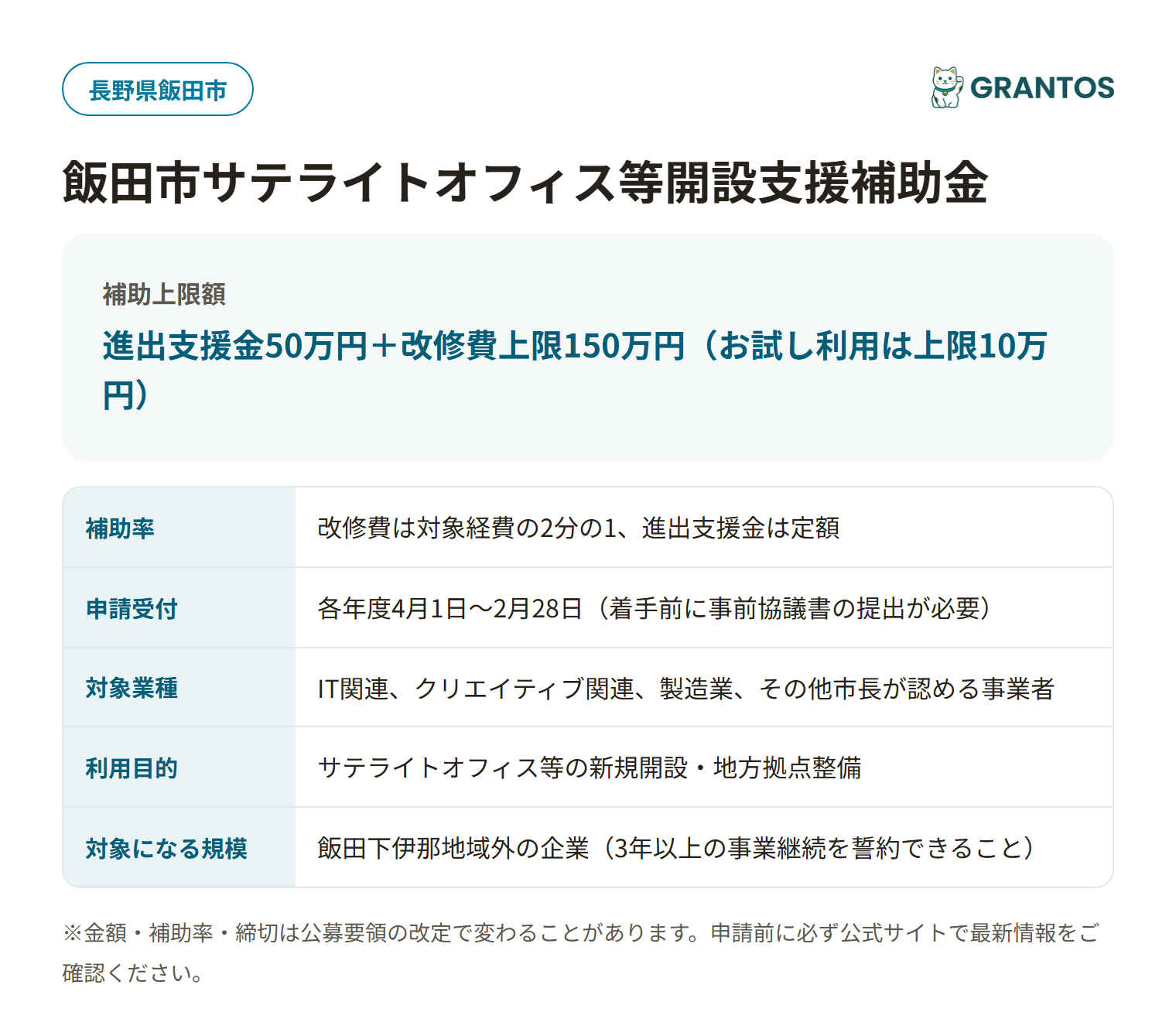 飯田市サテライトオフィス等開設支援補助金の概要（対象・金額・締切）