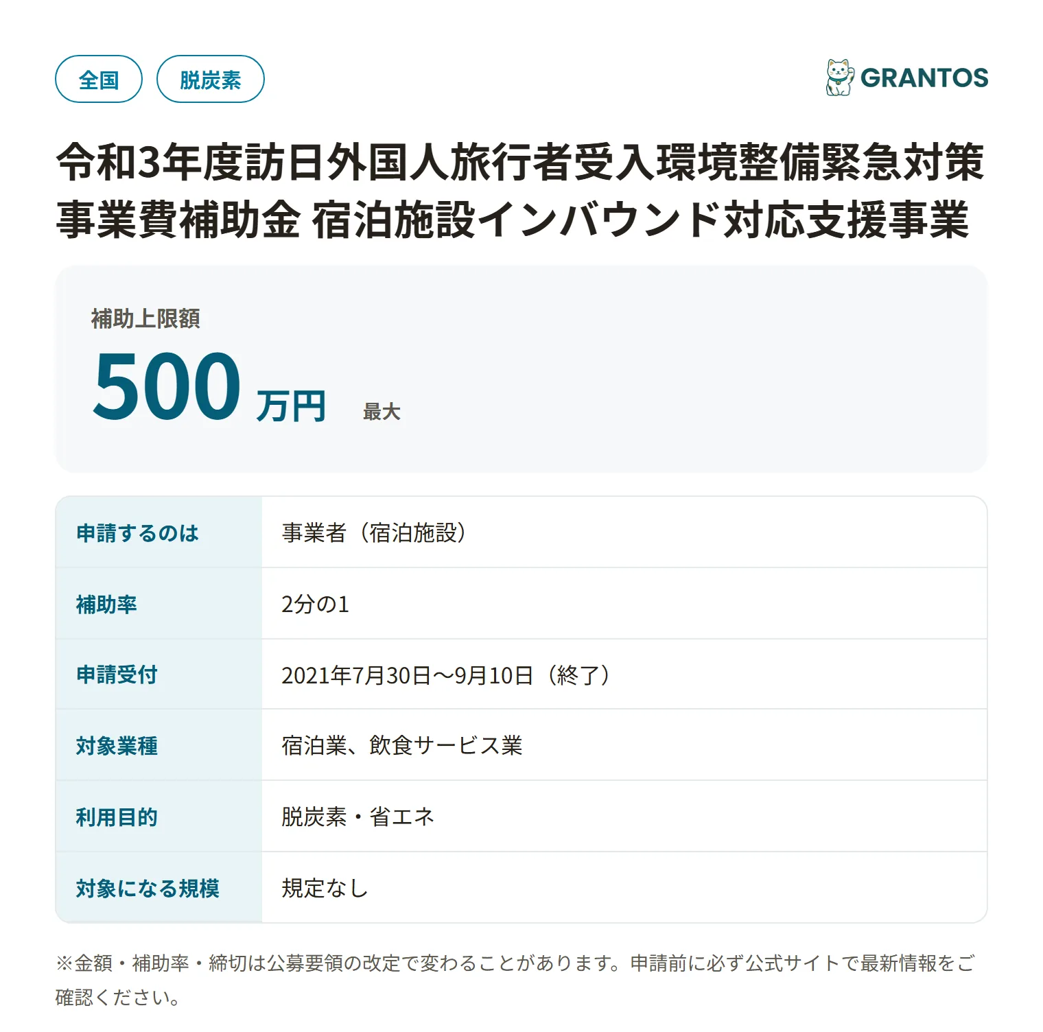 宿泊施設インバウンド対応支援事業(バリアフリー分野)の対象・金額・締切の概要