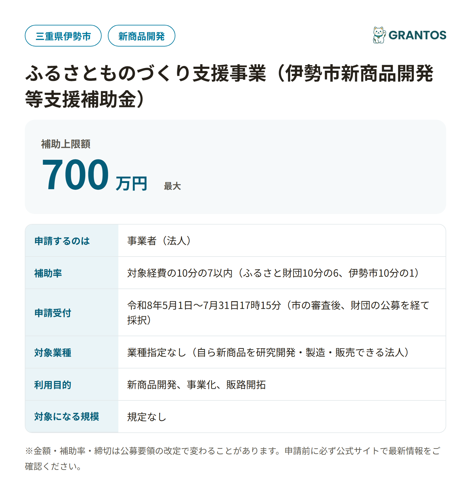 伊勢市ふるさとものづくり支援事業の対象・金額・締切の概要