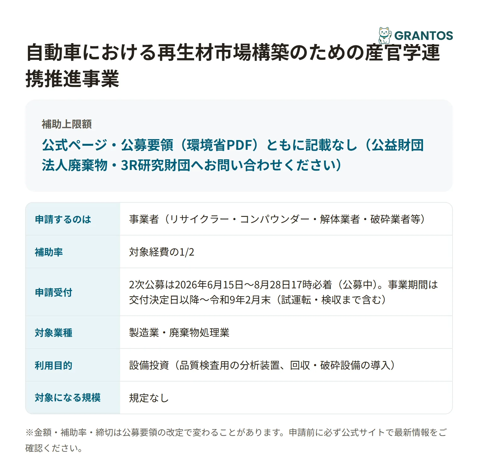 自動車における再生材市場構築のための産官学連携推進事業の対象・概要