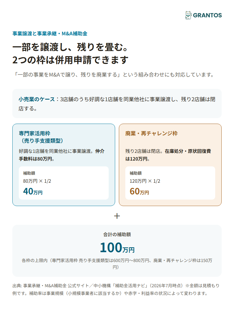 専門家活用枠と廃業・再チャレンジ枠の併用イメージ図