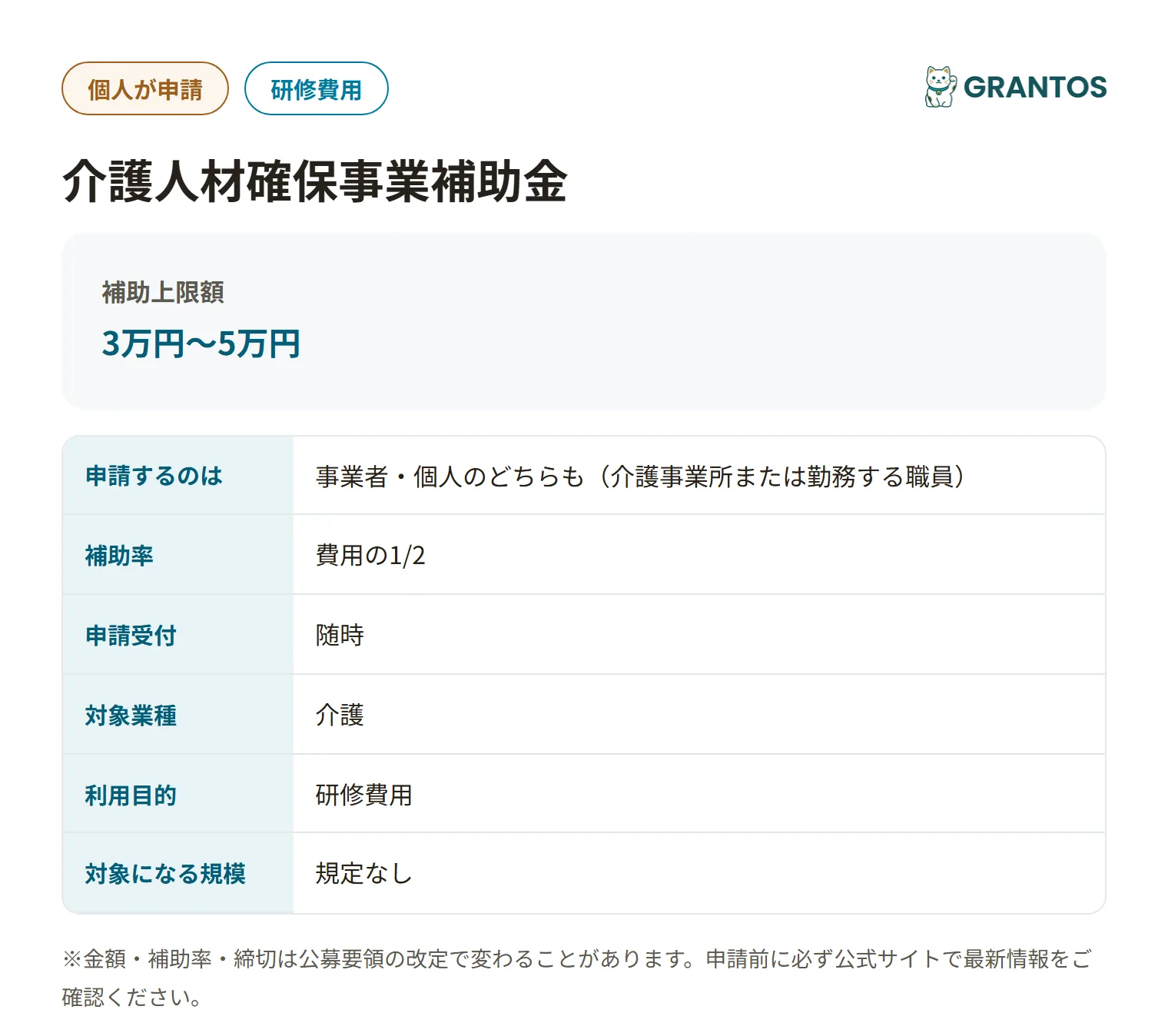 介護人材確保事業補助金の対象・金額・締切の概要