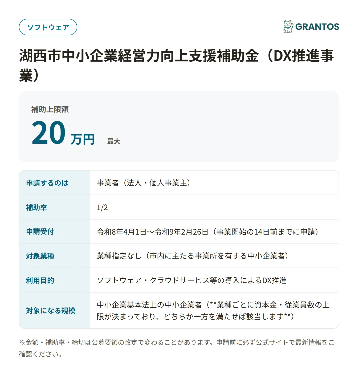湖西市中小企業経営力向上支援補助金（DX推進事業）の対象・金額・締切の概要