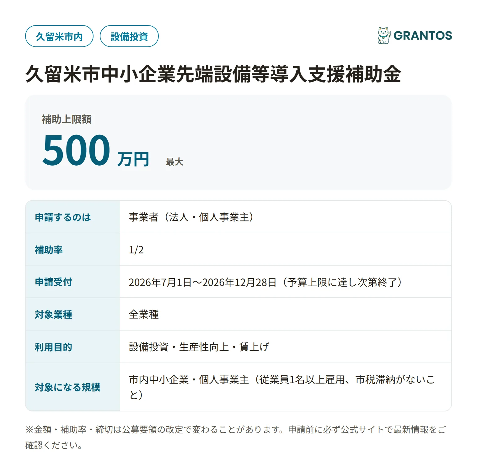 先端設備等導入支援補助金の対象・金額・締切の概要