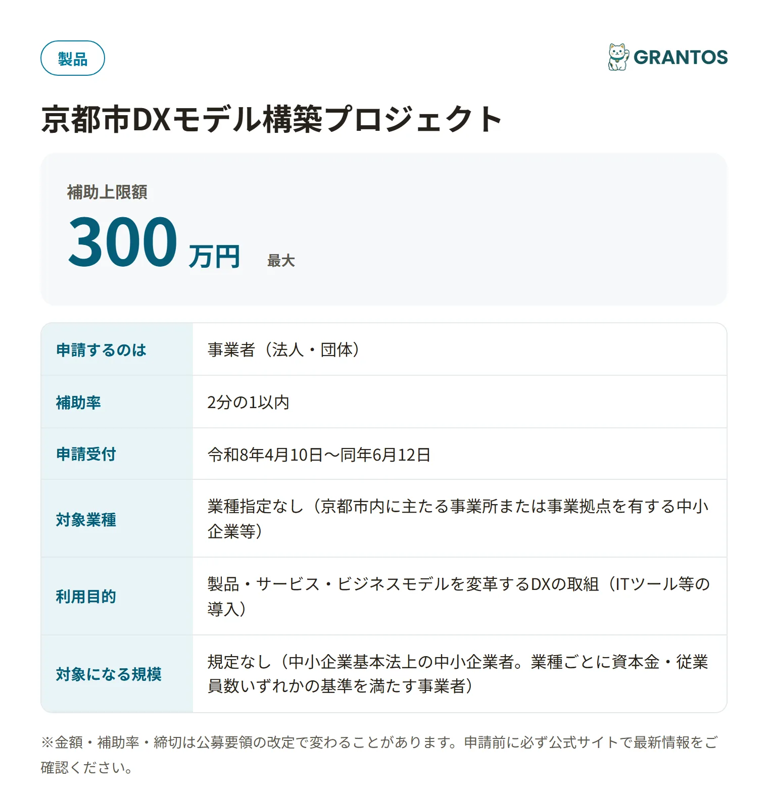 京都市DXモデル構築プロジェクトの対象・金額・締切の概要