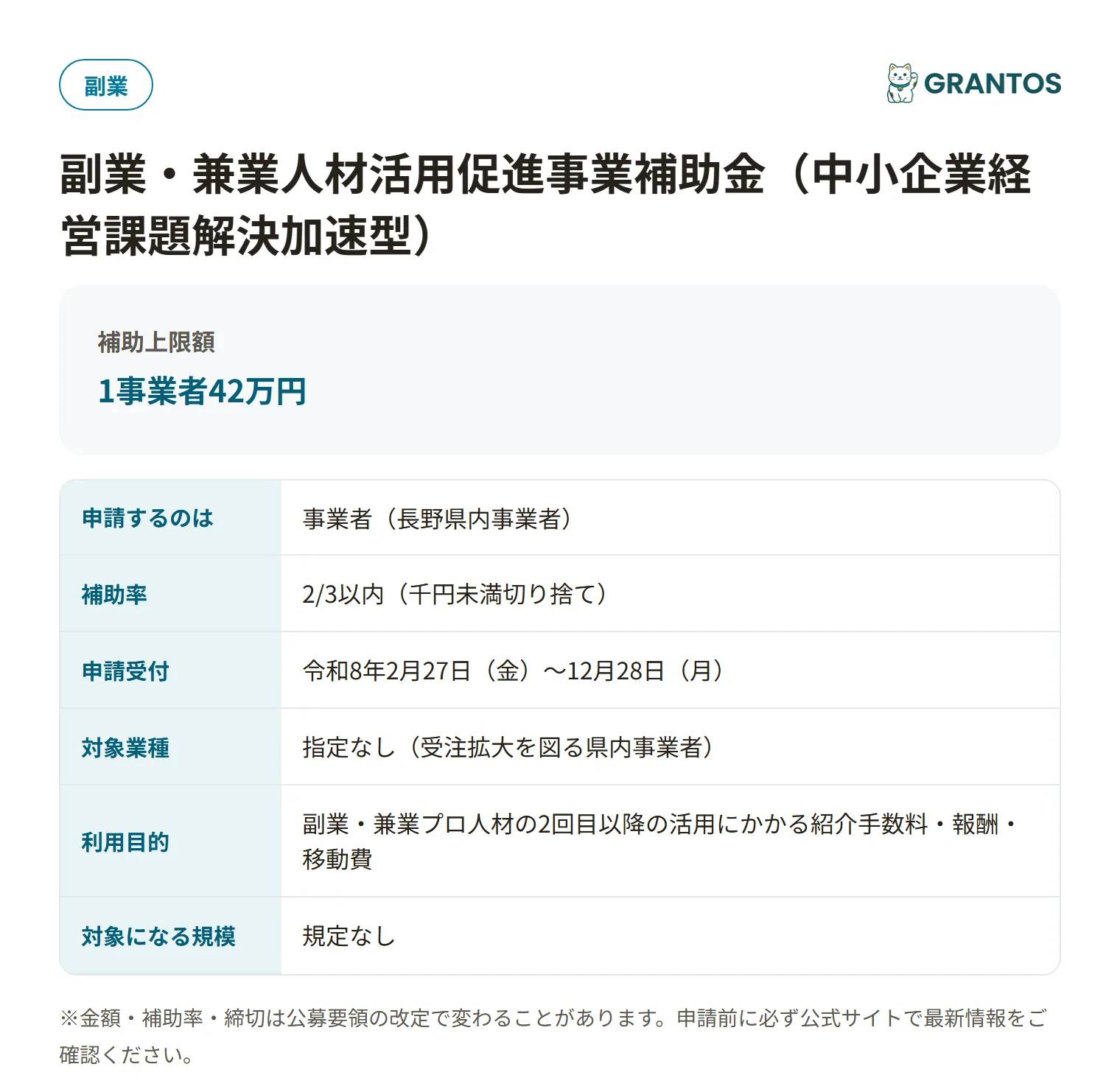 副業・兼業人材活用促進事業補助金(中小企業経営課題解決加速型)の対象・金額・締切の概要