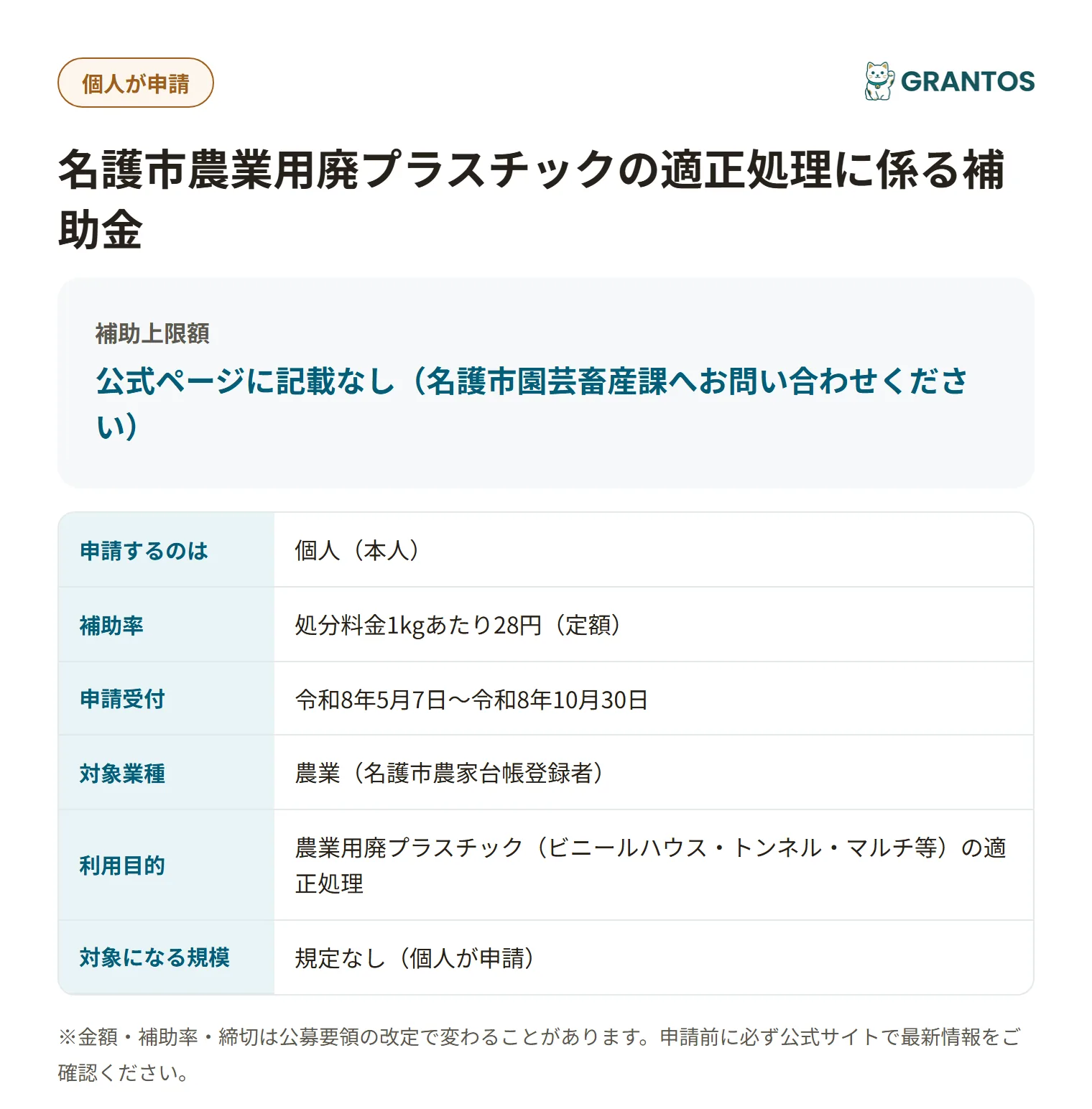 名護市農業用廃プラスチックの適正処理に係る補助金の対象・金額・締切の概要