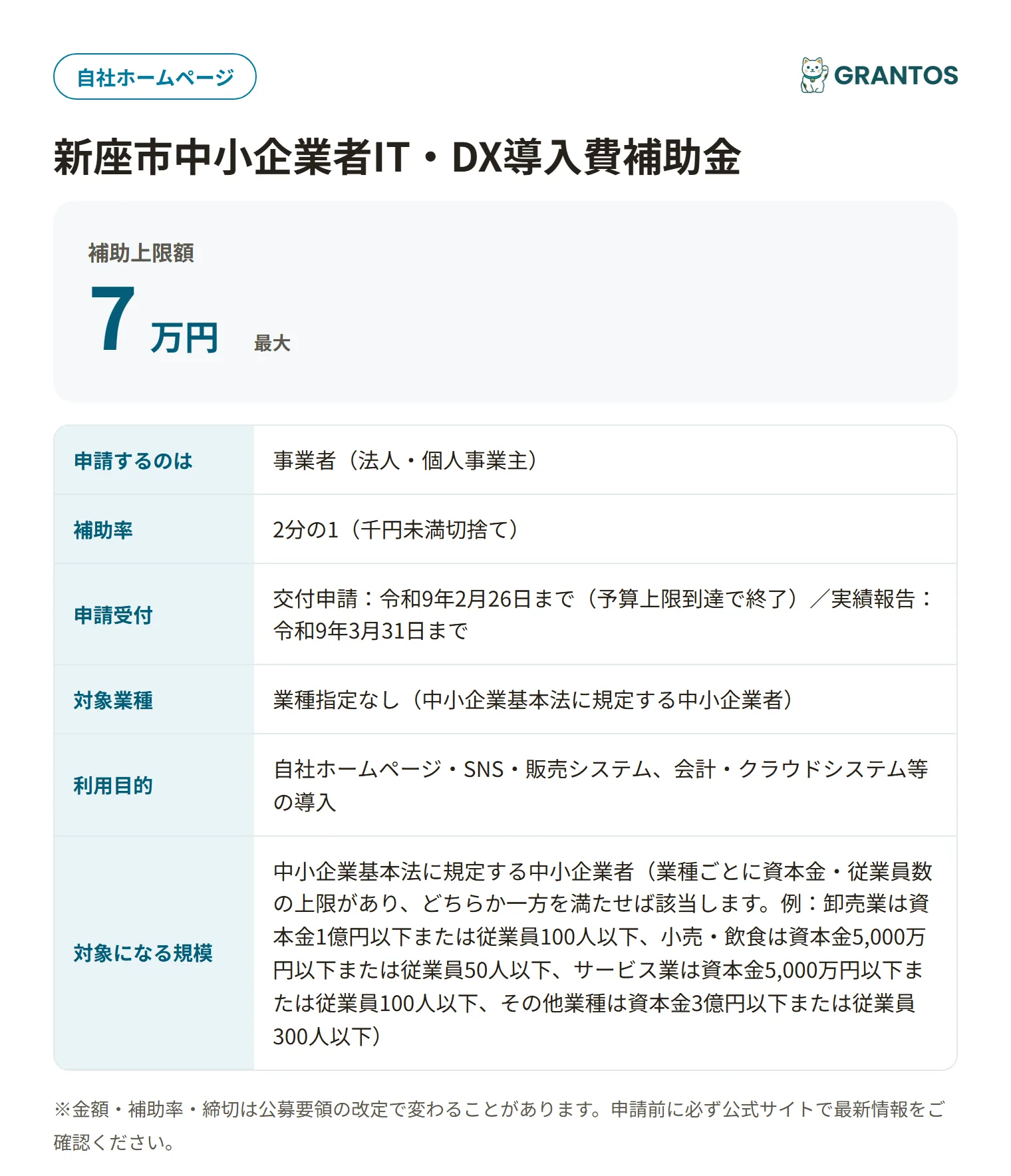 新座市中小企業者IT・DX導入費補助金の対象・金額・締切の概要