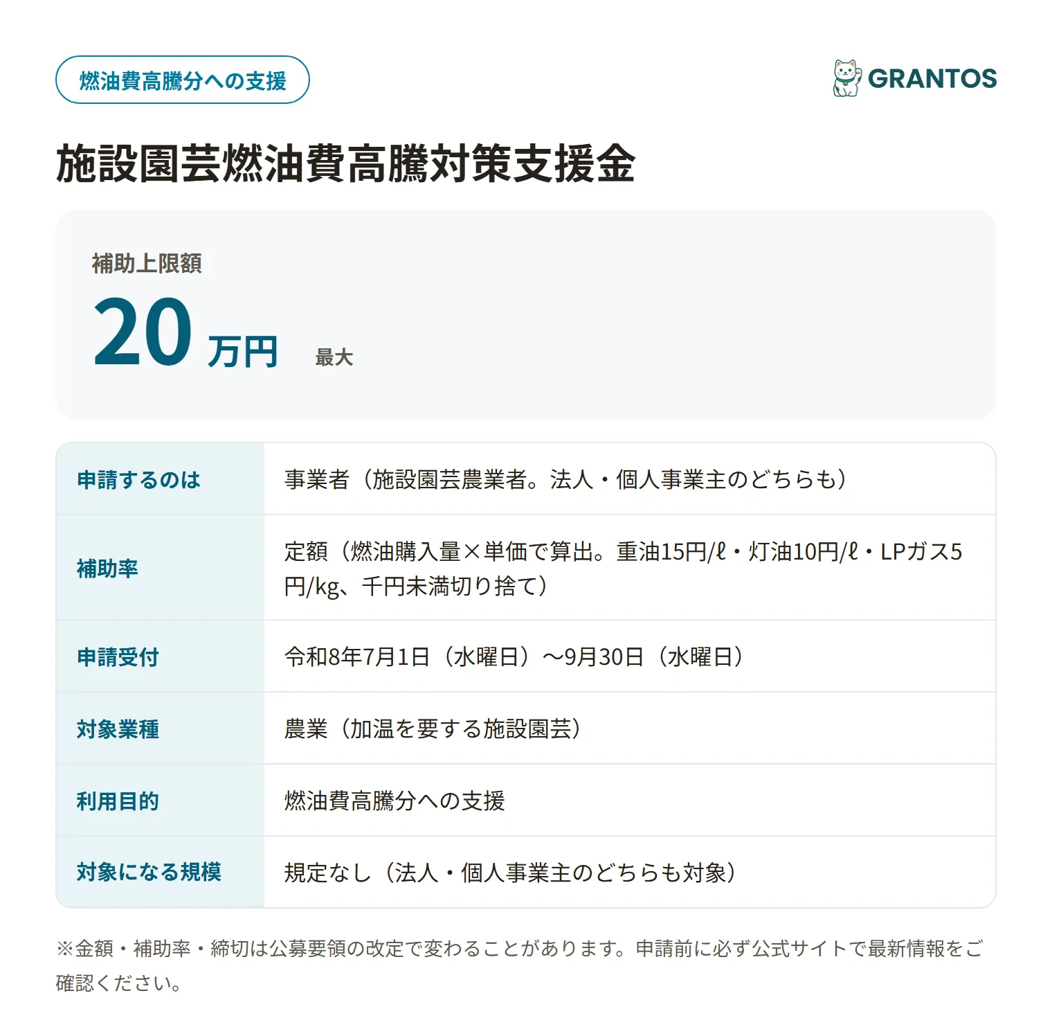 岡山市施設園芸燃油費高騰対策支援金の対象・算定方法・受付期間の概要