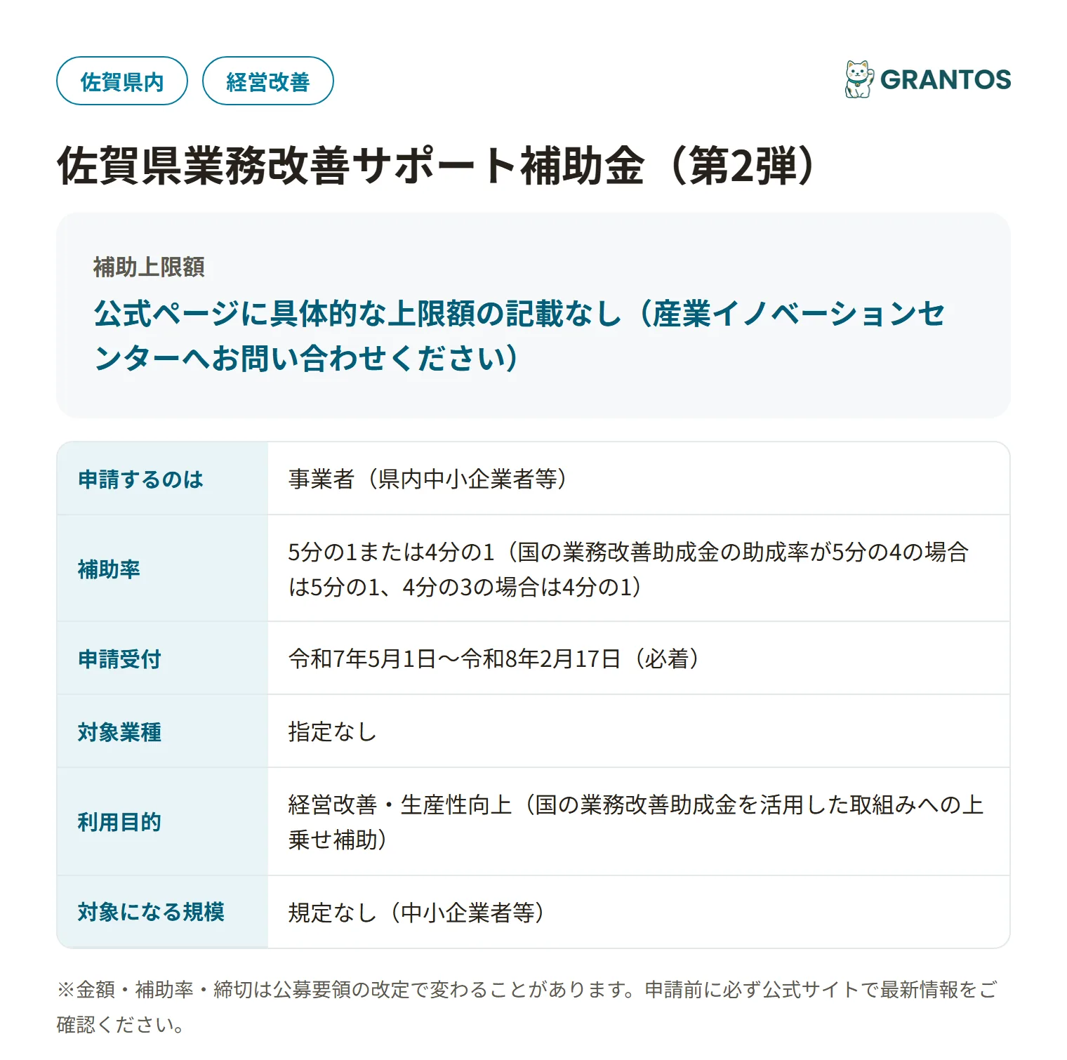 佐賀県業務改善サポート補助金の対象・金額・締切の概要