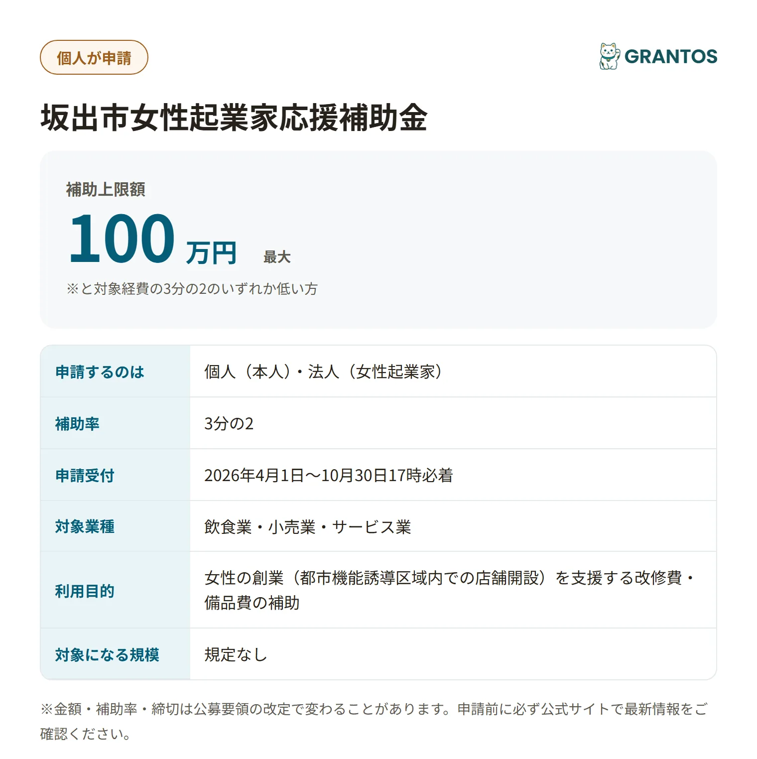 坂出市女性起業家応援補助金の対象・金額・締切の概要