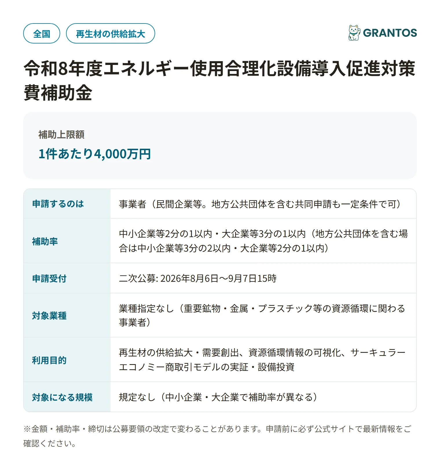 資源自律経済確立産官学連携加速化事業補助金の対象・金額・締切の概要