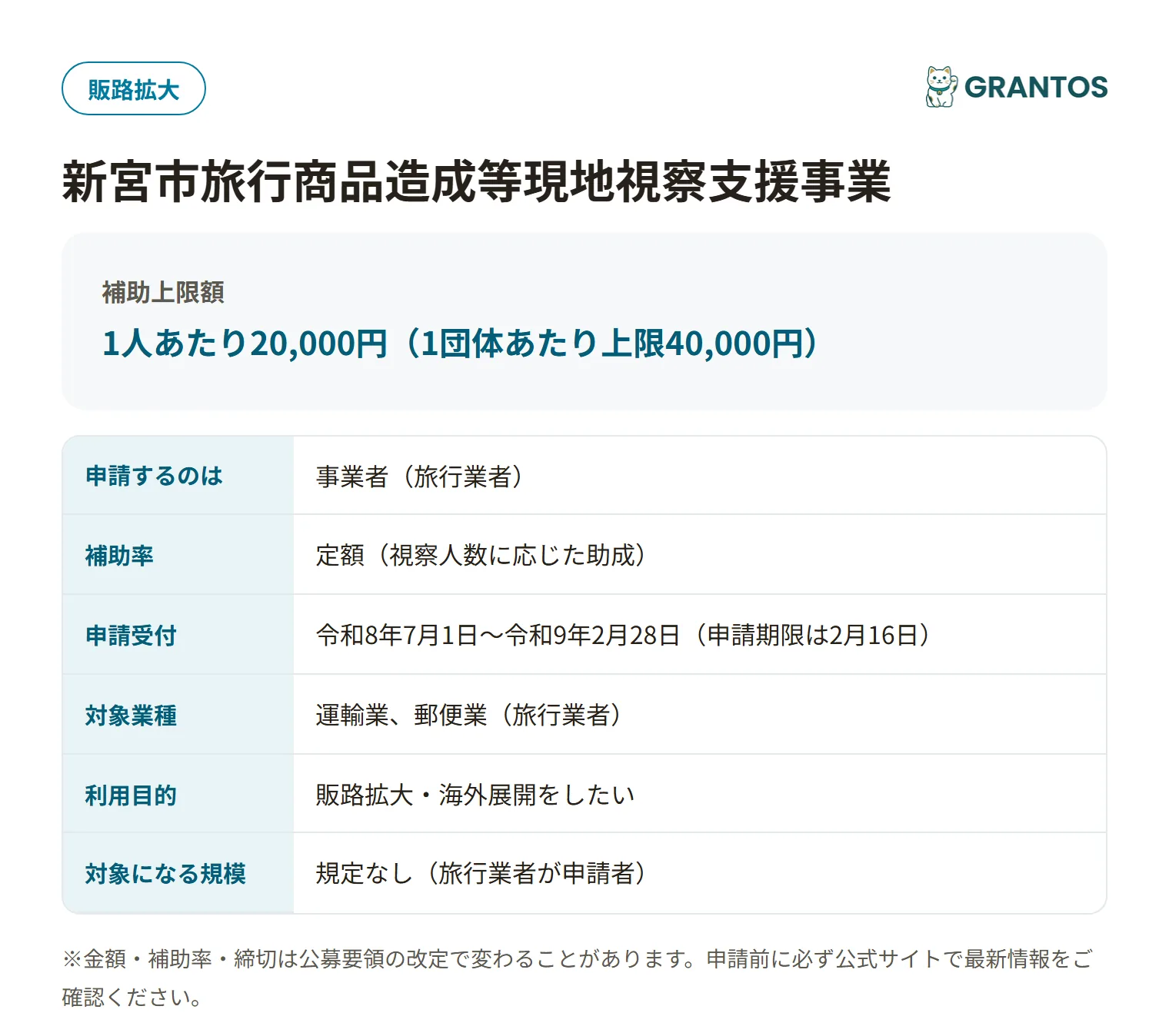新宮市旅行商品造成等現地視察支援事業の対象・金額・締切の概要