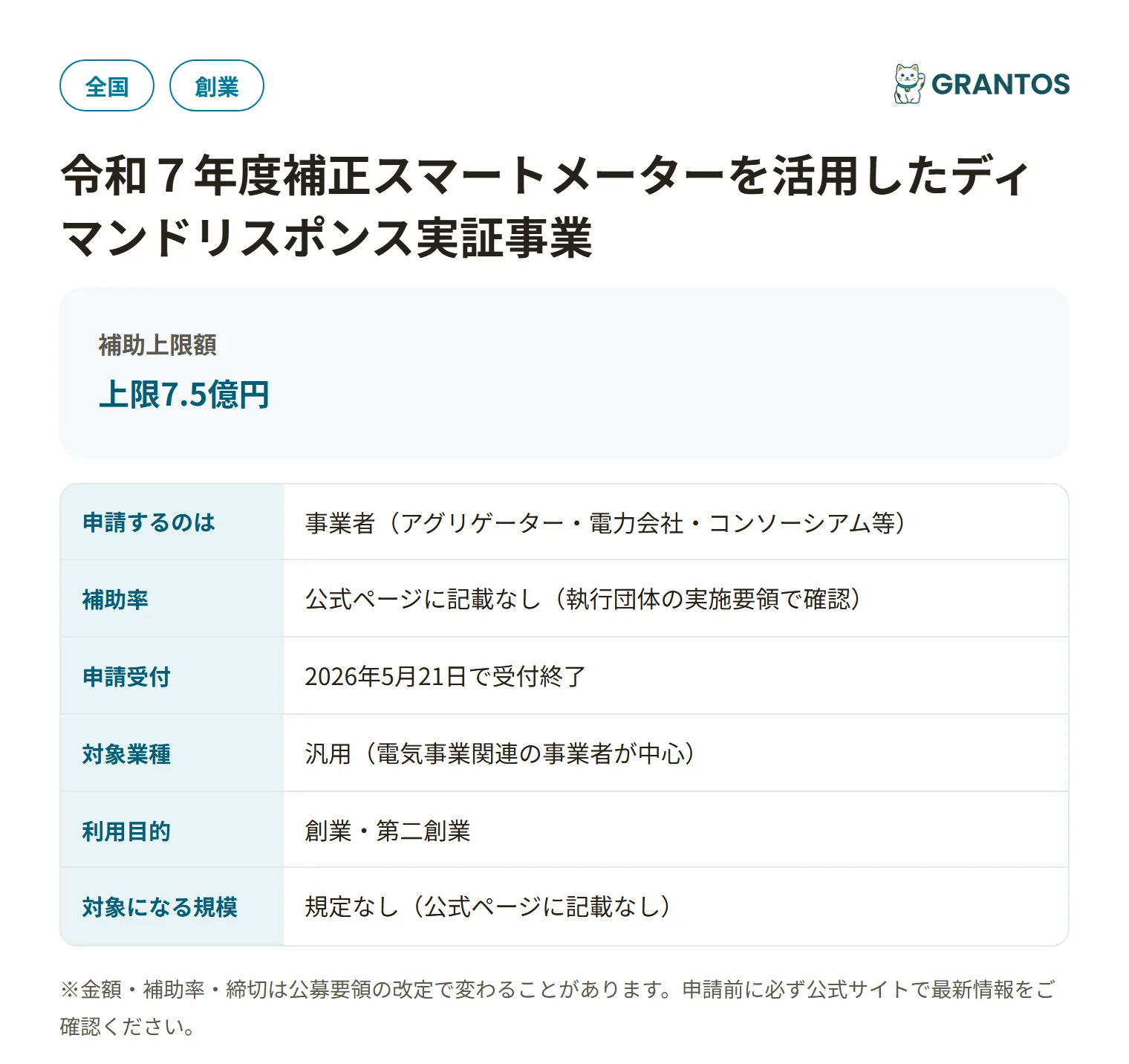 スマートメーターを活用したディマンドリスポンス実証事業の対象・金額・締切の概要