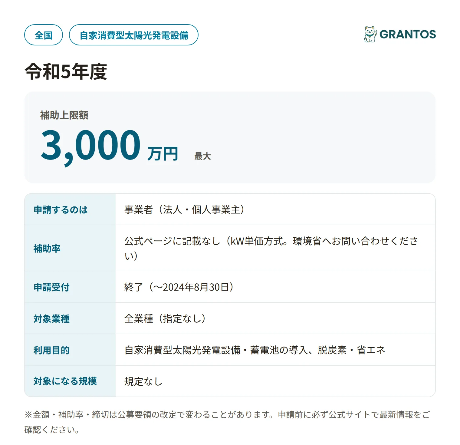 ストレージパリティ補助金(令和5年度補正・令和6年度三次公募)の対象・金額・締切の概要