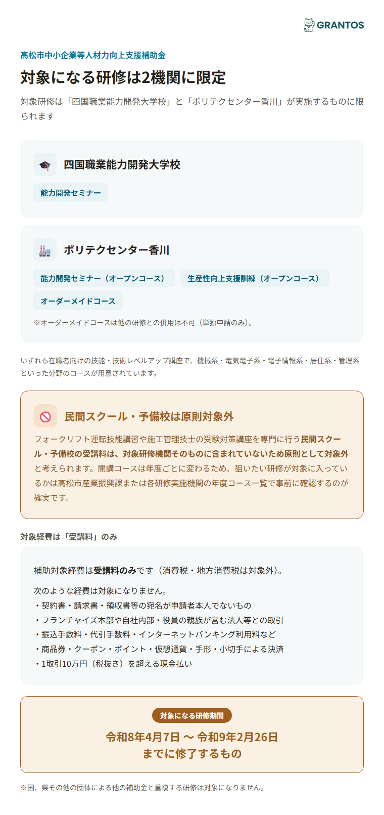 対象研修機関・研修区分と対象経費（受講料）のイメージ