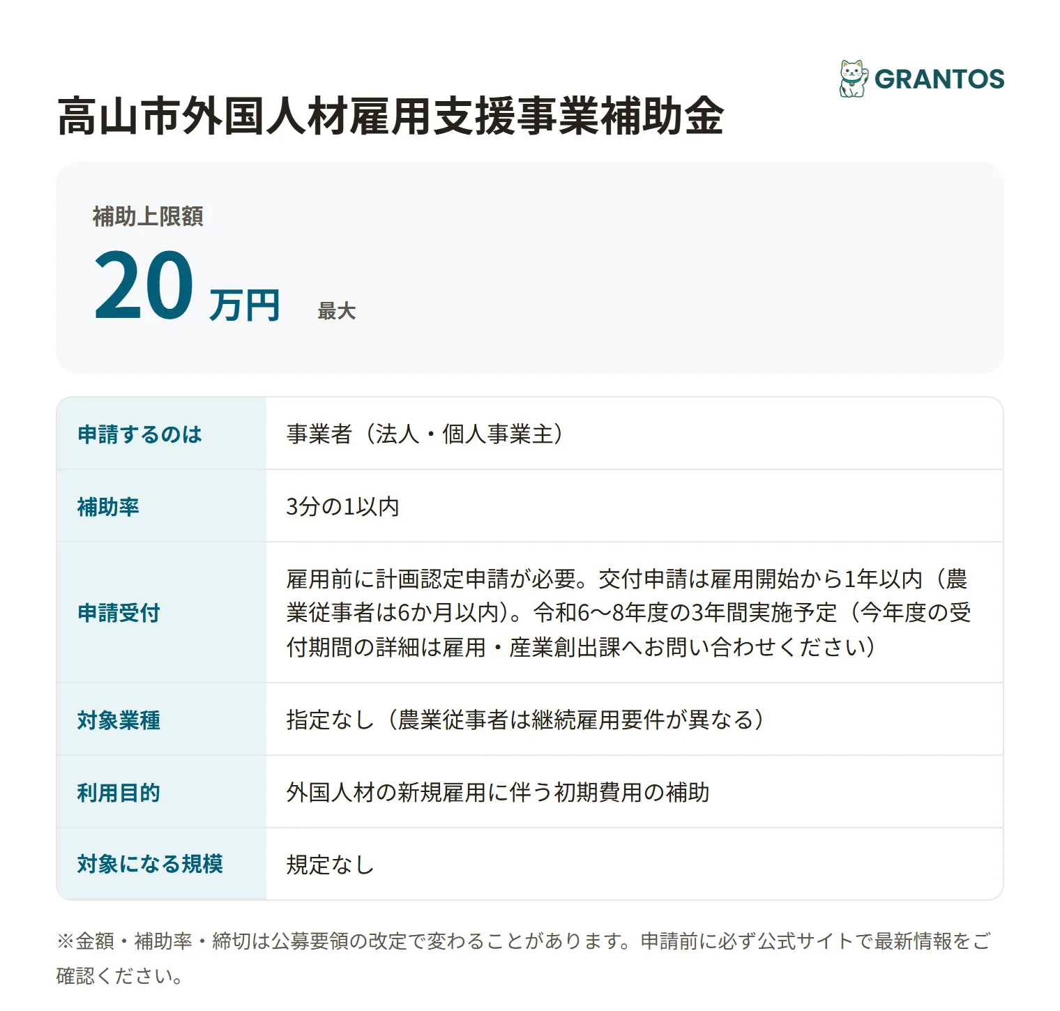 外国人材雇用支援補助金の対象・金額・締切の概要