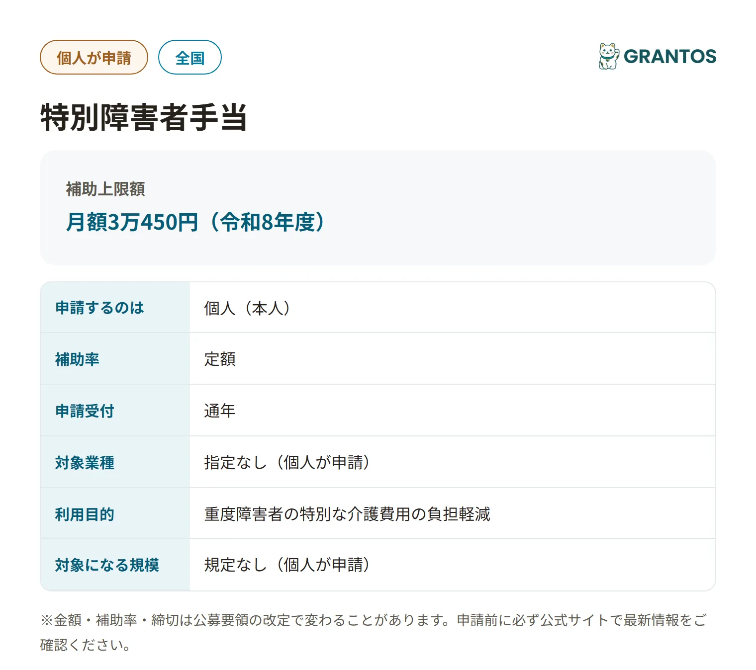 特別障害者手当の対象・金額・締切の概要
