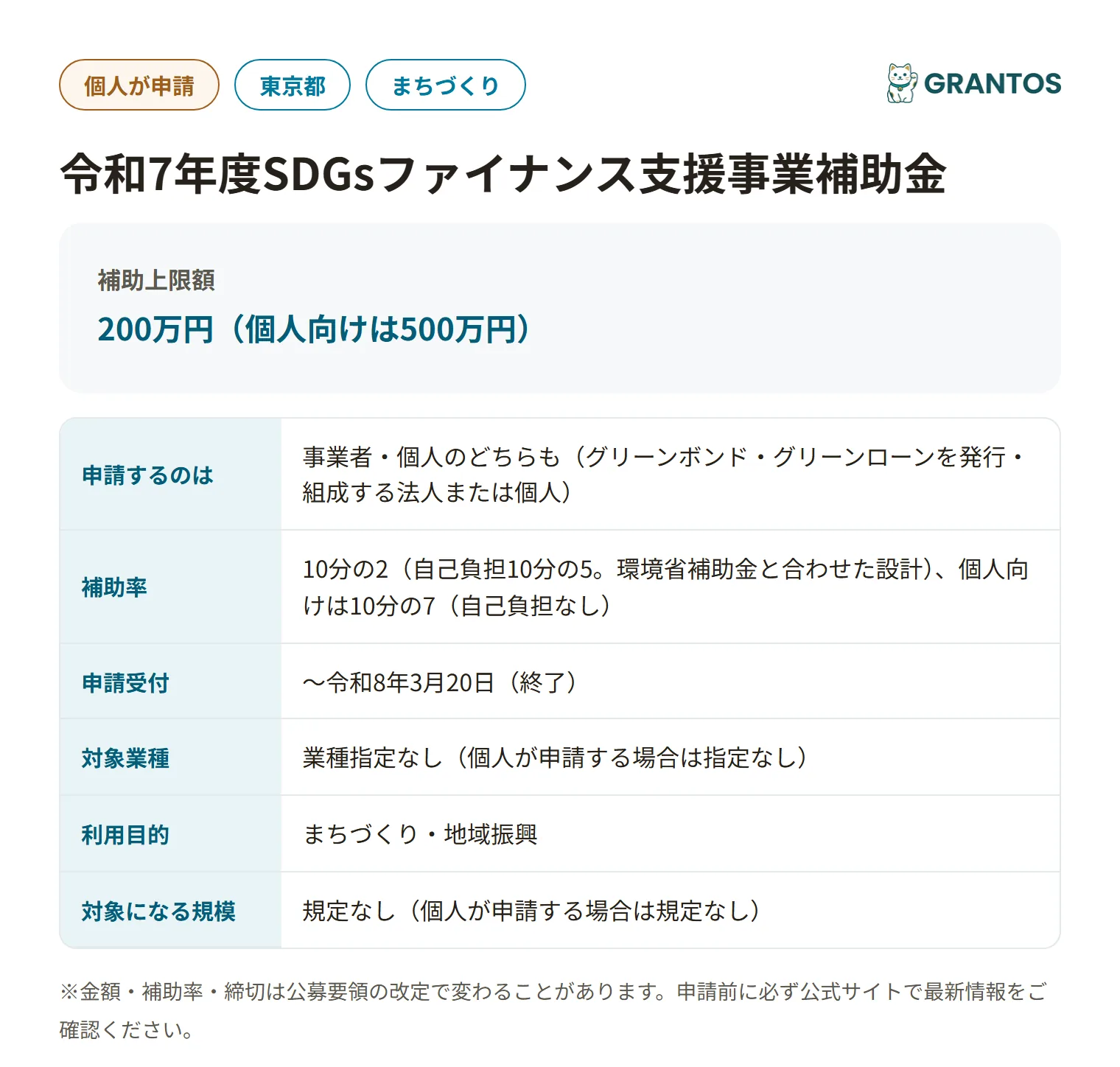 SDGsファイナンス支援事業補助金(グリーンボンド/グリーンローン)の対象・金額・締切の概要