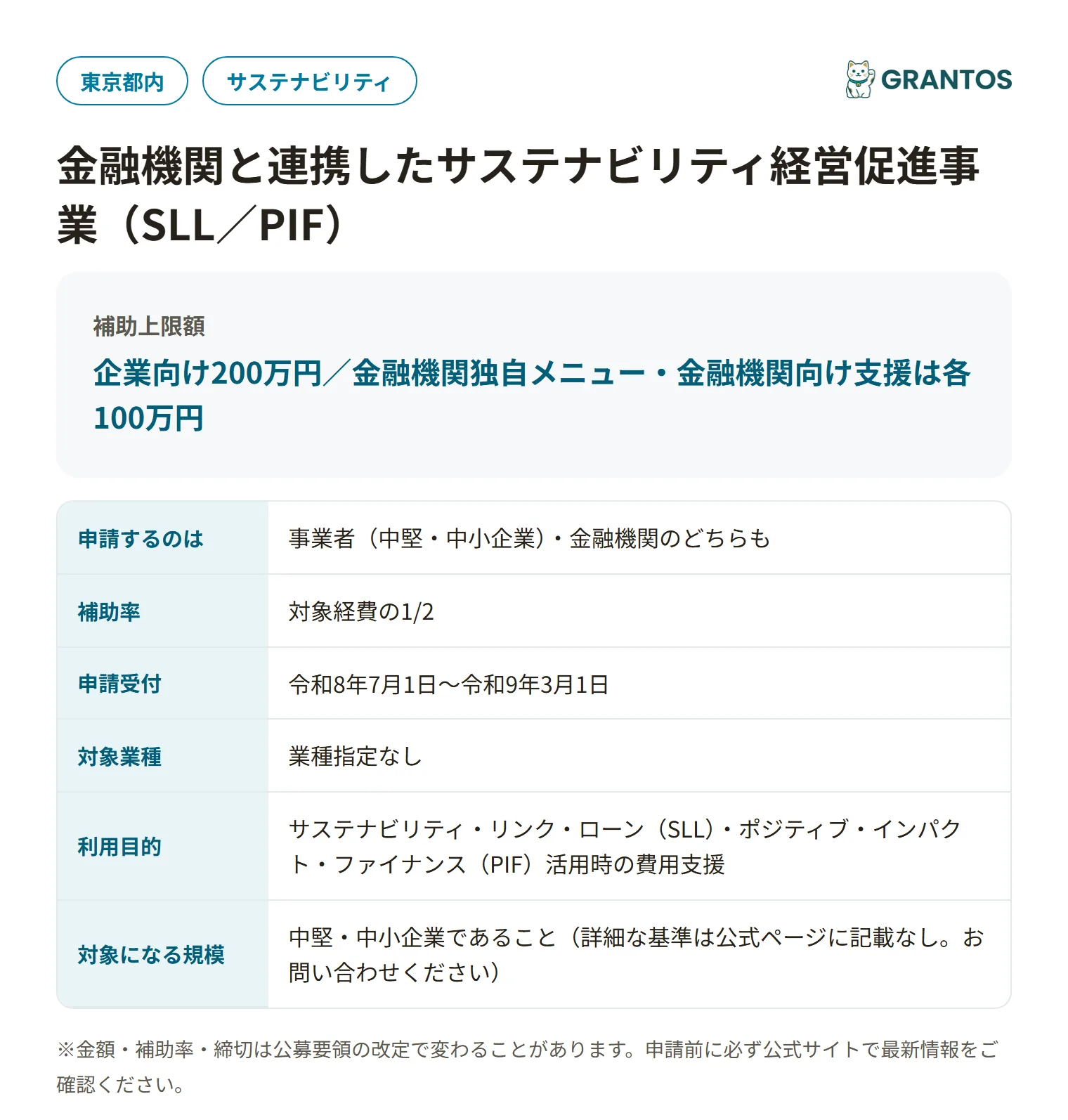 東京都金融機関と連携したサステナビリティ経営促進事業の対象・金額・締切の概要
