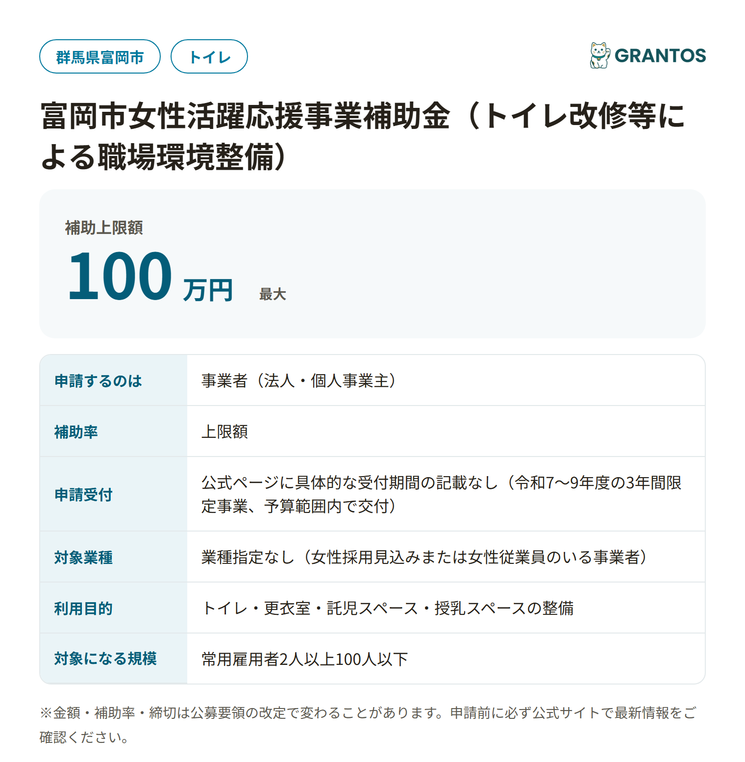 富岡市女性活躍応援事業補助金の対象・金額・締切の概要