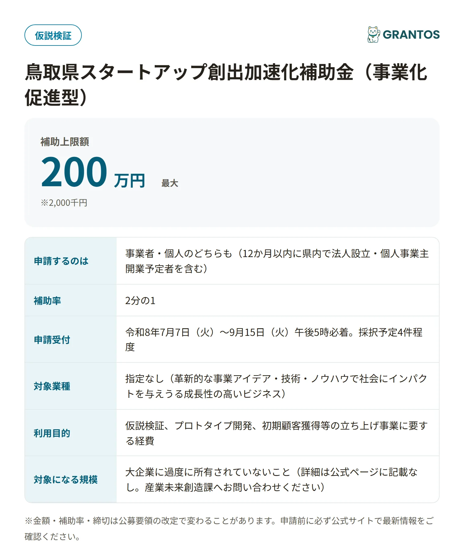 スタートアップ創出加速化補助金(事業化促進型)の対象・金額・締切の概要