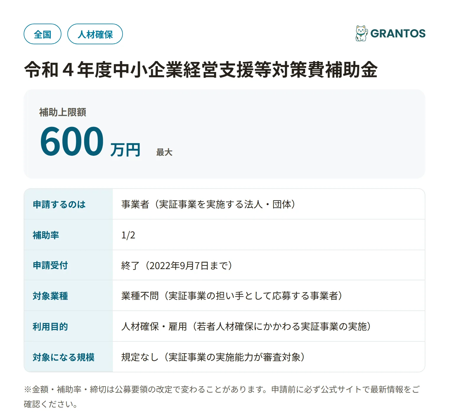 若者人材確保プロジェクト実証事業者公募R4の対象・金額・締切の概要