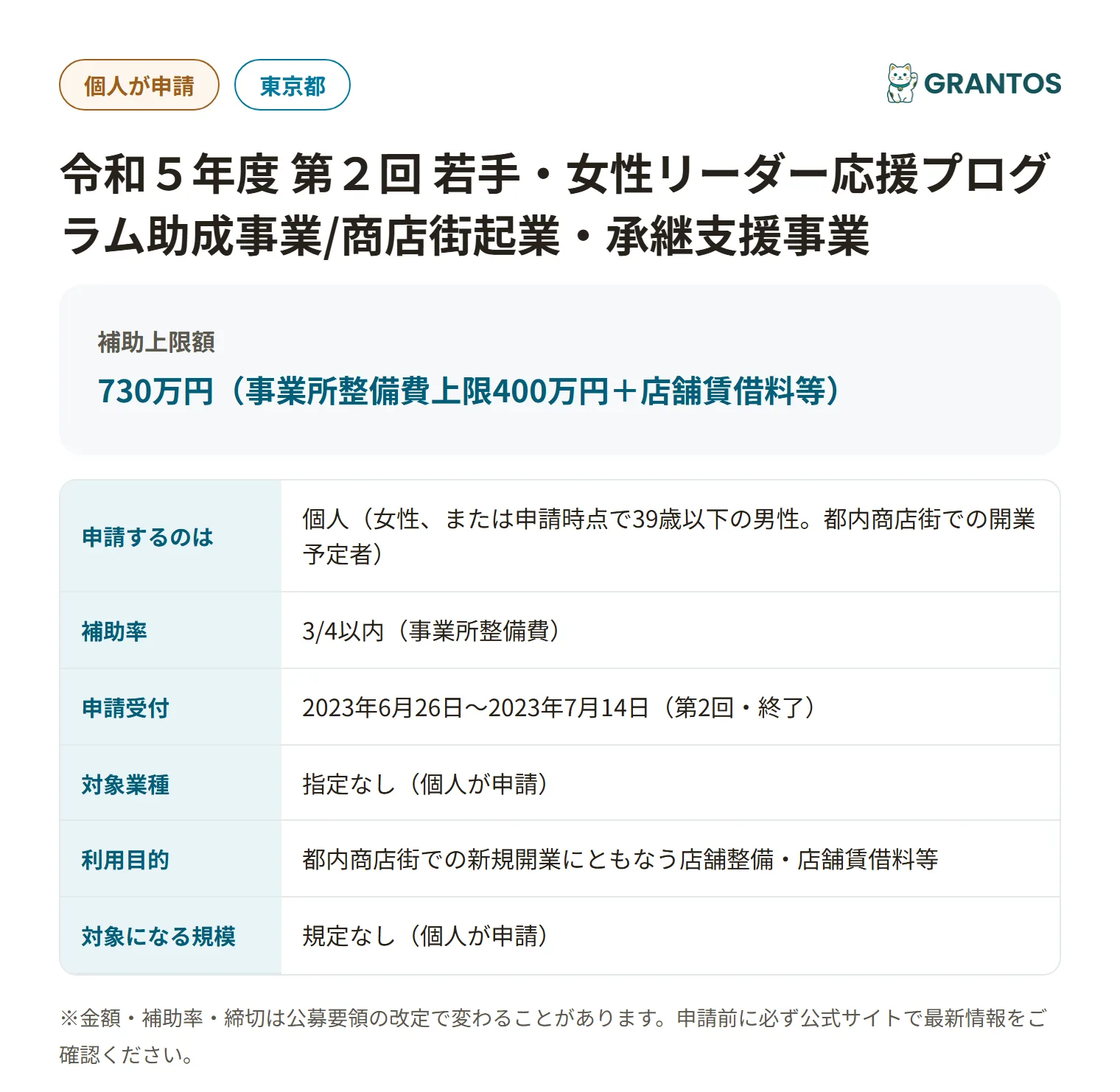 若手・女性リーダー応援プログラム助成事業(第2回)の対象・金額・締切の概要