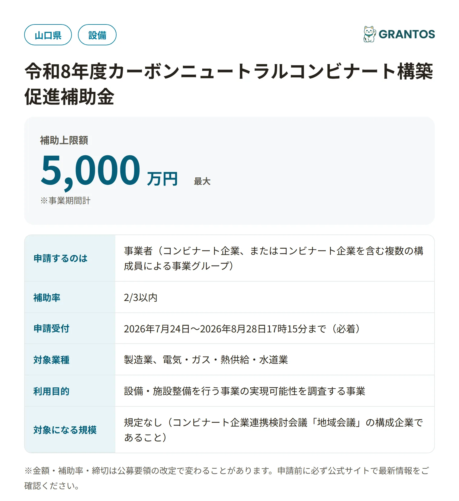 フィジビリティスタディ枠の対象・金額・締切の概要